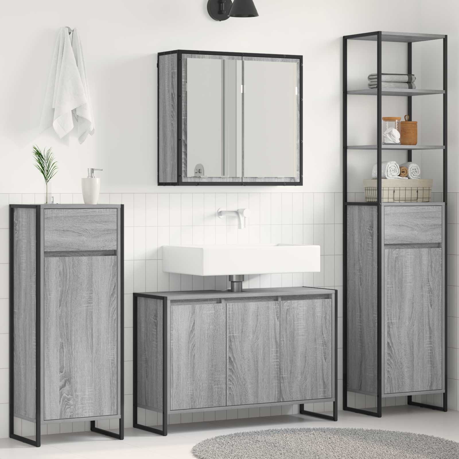 Badezimmermöbel-Set mit Schubladen Graues Sonoma Holzwerkstoff