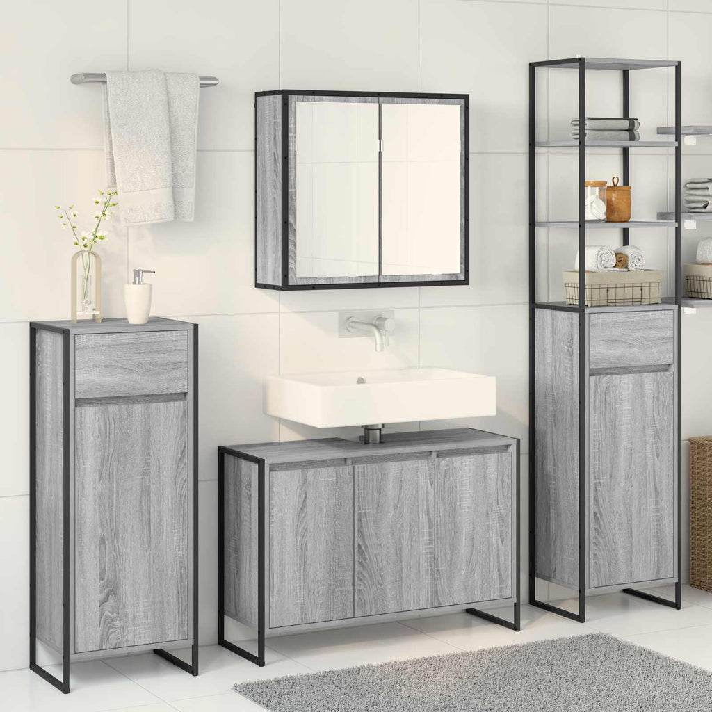 Badezimmermöbel-Set mit Schubladen Graues Sonoma Holzwerkstoff