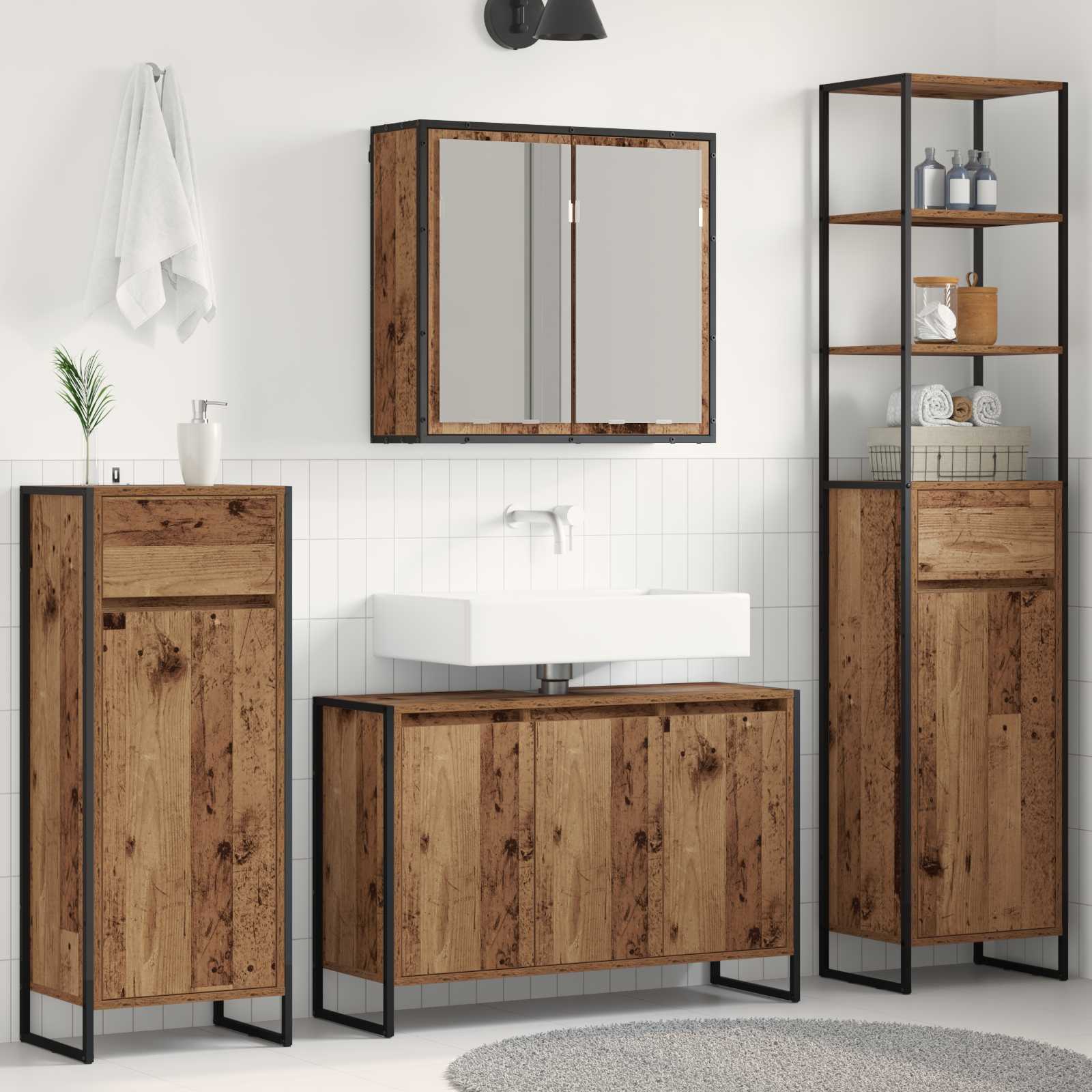 Badezimmermöbel-Set mit Schubladen Altholz Holzwerkstoff