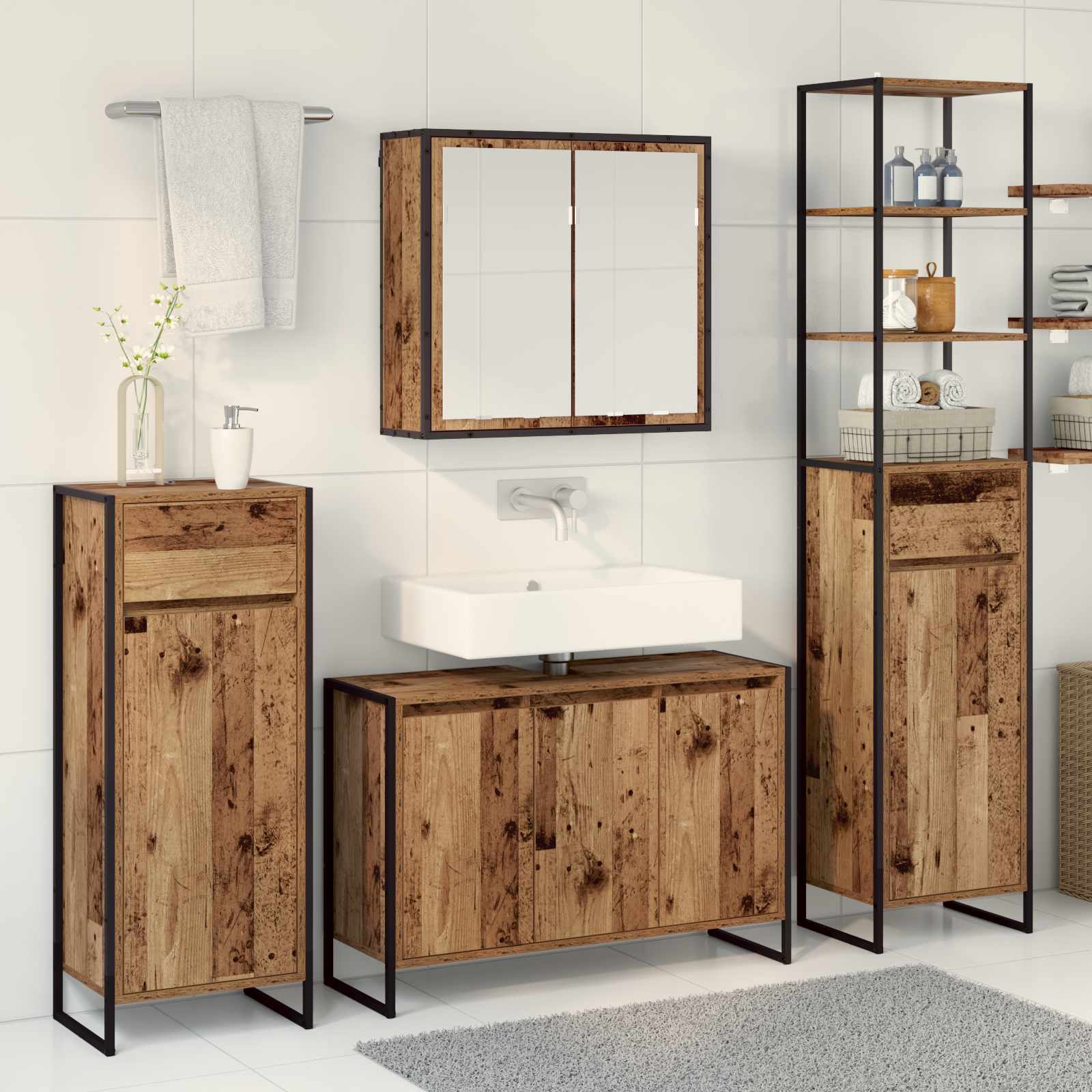 Badezimmermöbel-Set mit Schubladen Altholz Holzwerkstoff