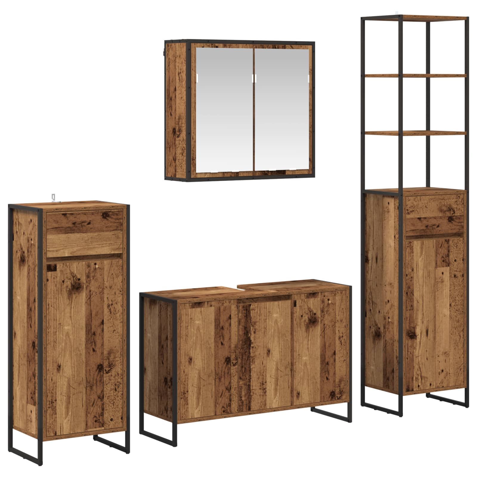 Badezimmermöbel-Set mit Schubladen Altholz Holzwerkstoff