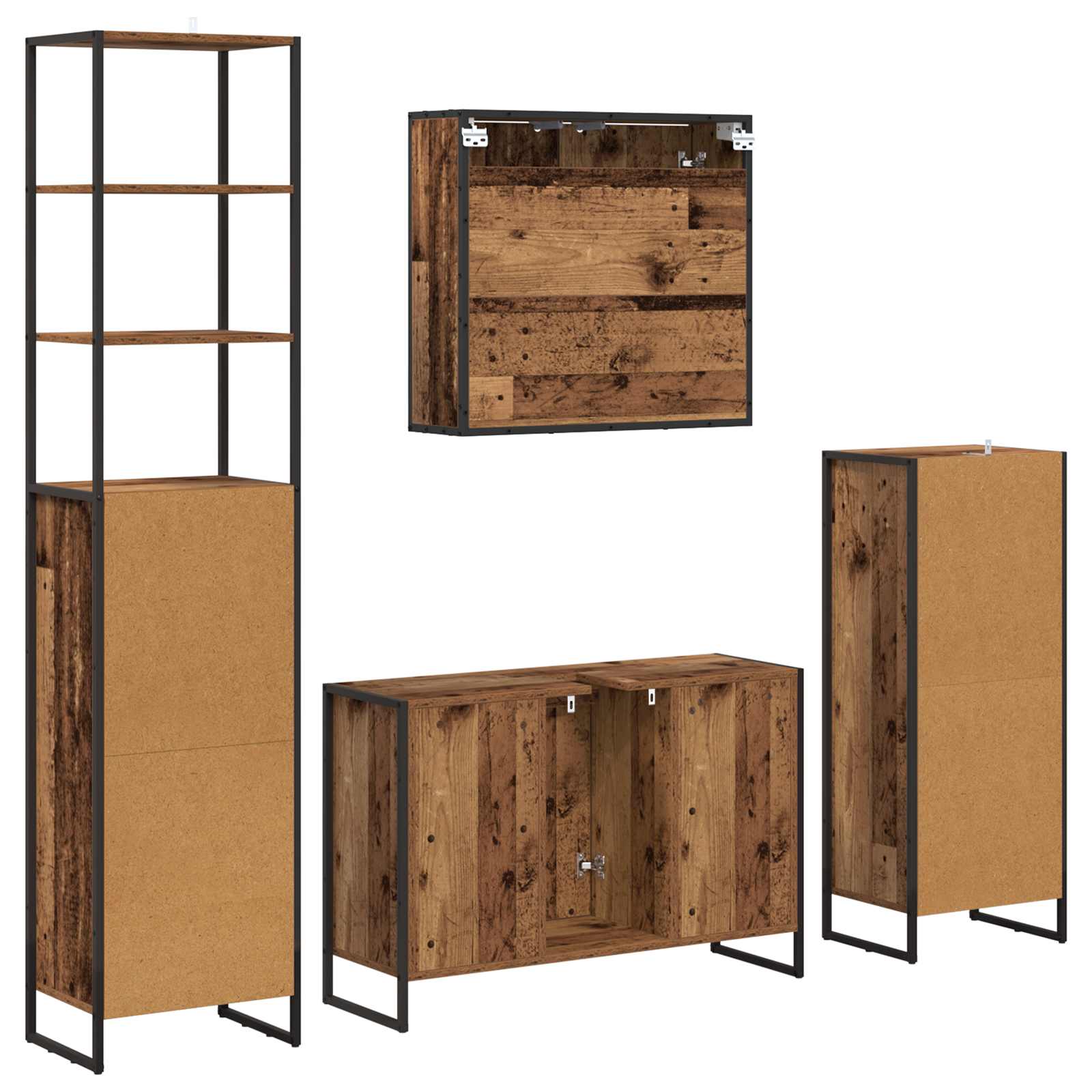 Badezimmermöbel-Set mit Schubladen Altholz Holzwerkstoff