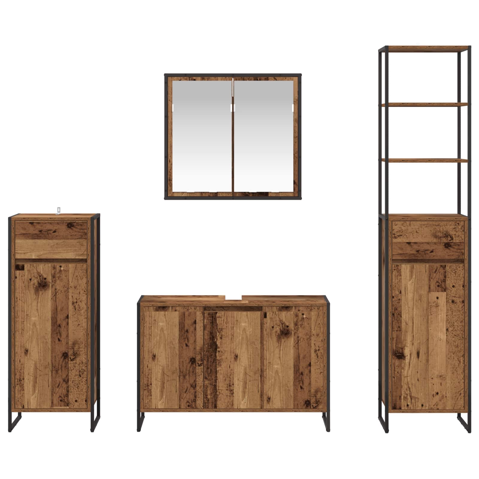 Badezimmermöbel-Set mit Schubladen Altholz Holzwerkstoff