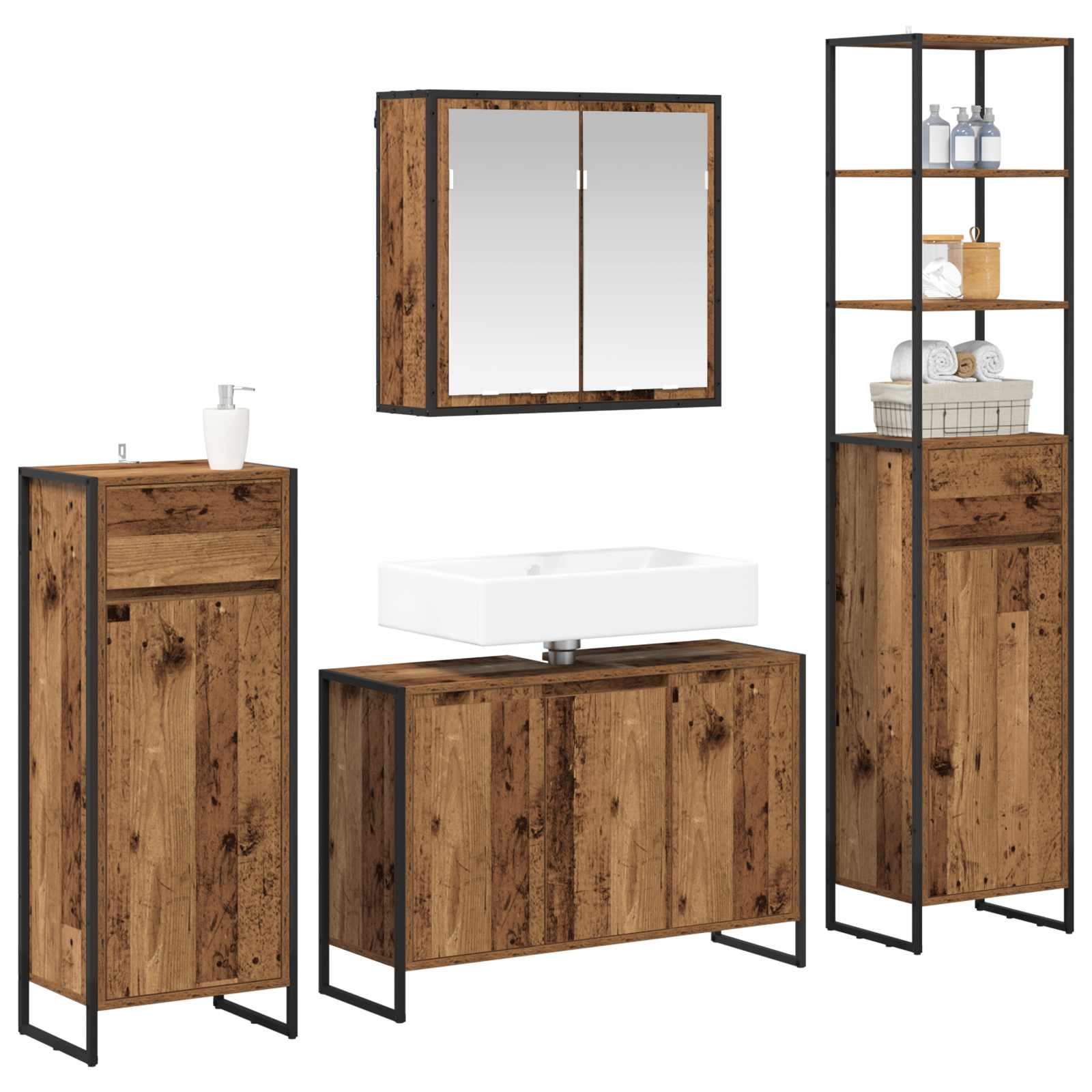 Badezimmermöbel-Set mit Schubladen Altholz Holzwerkstoff