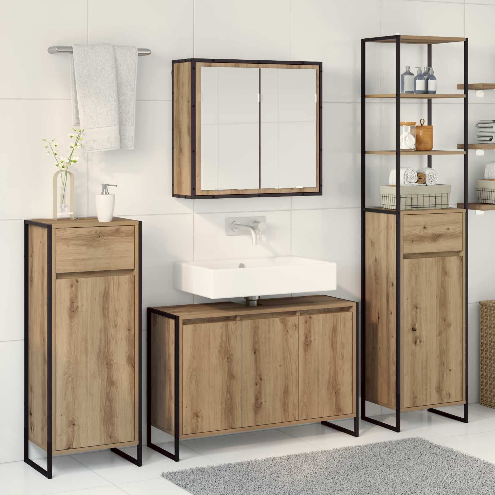 Badezimmermöbel-Set mit Schubladen Artisan-Eiche Holzwerkstoff