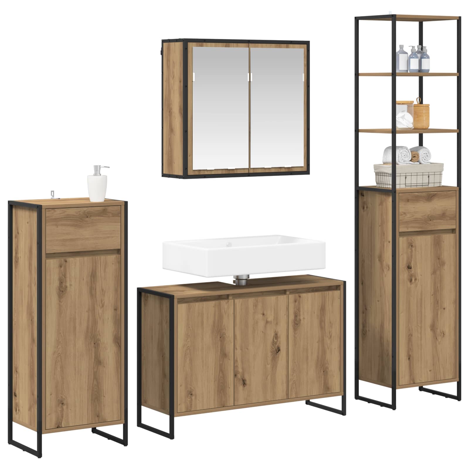 Badezimmermöbel-Set mit Schubladen Artisan-Eiche Holzwerkstoff