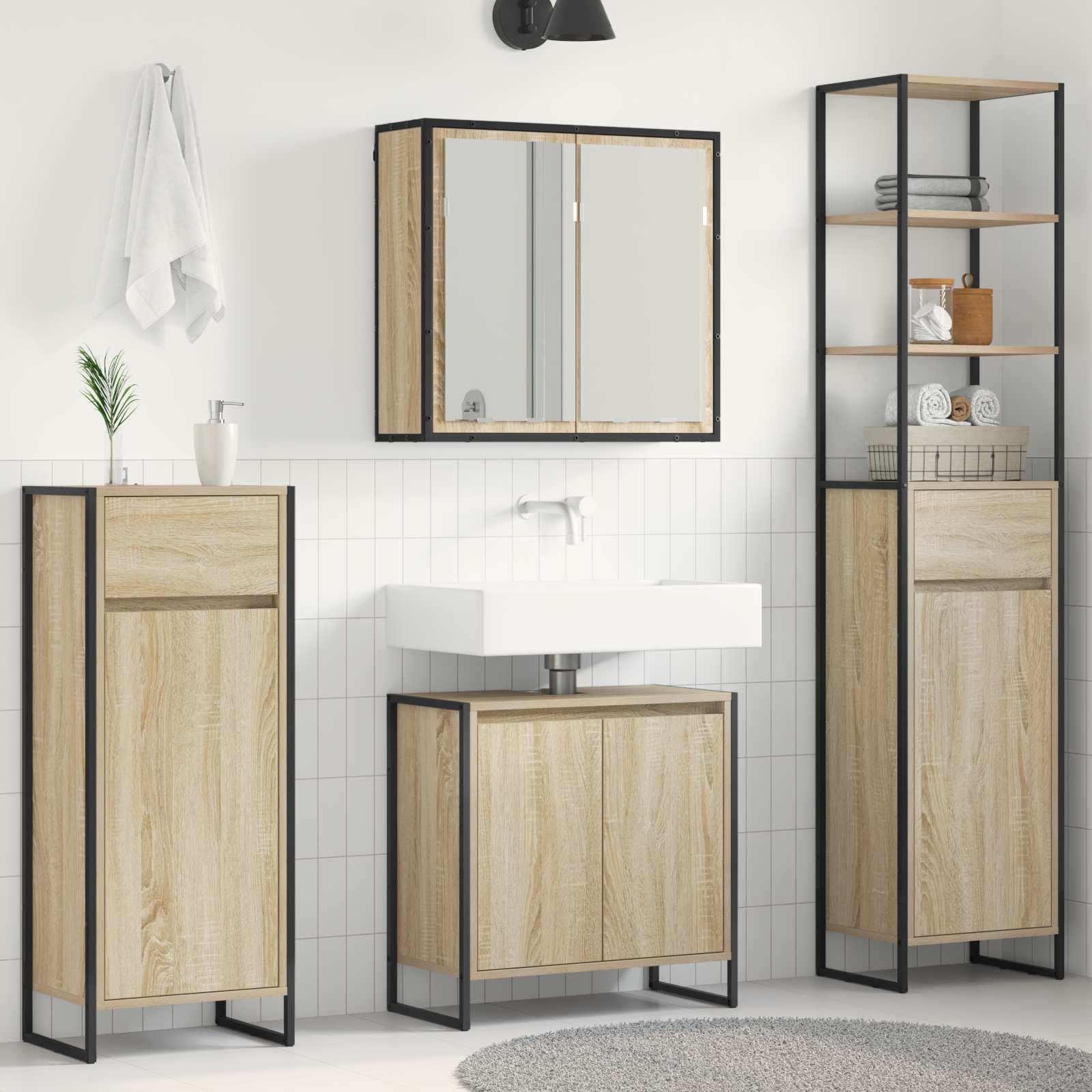 Badezimmermöbel-Set mit Schubladen Sonoma-Eiche Holzwerkstoff