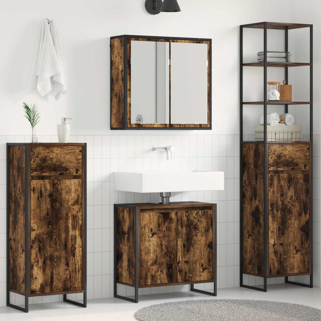Badezimmermöbel-Set mit Regal Geräucherte Eiche Holzwerkstoff
