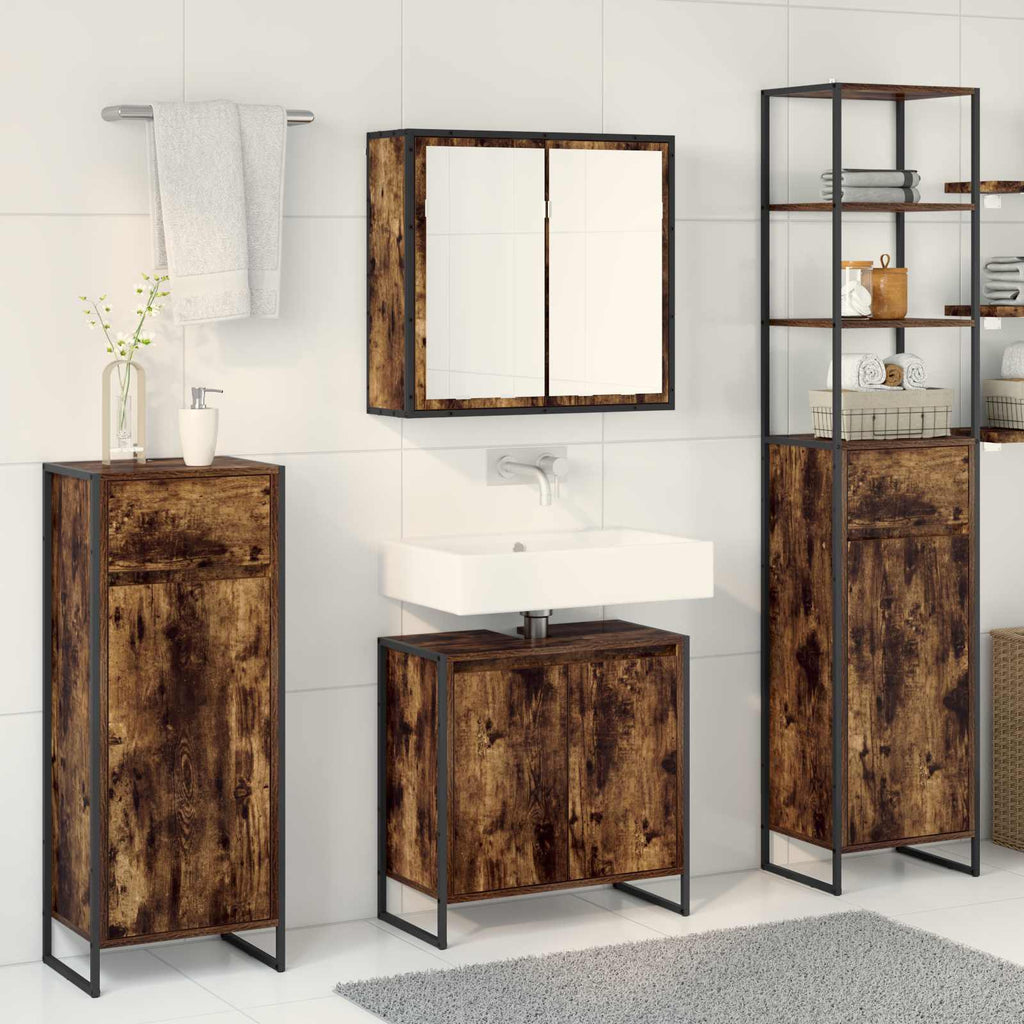 Badezimmermöbel-Set mit Regal Geräucherte Eiche Holzwerkstoff