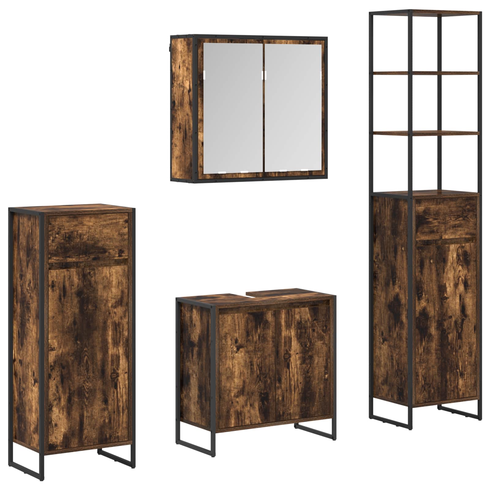 Badezimmermöbel-Set mit Regal Geräucherte Eiche Holzwerkstoff