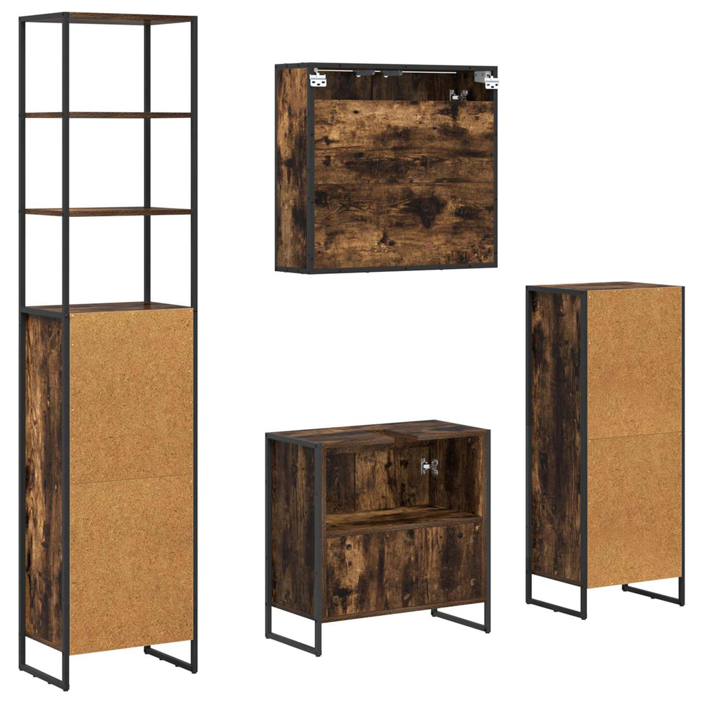 Badezimmermöbel-Set mit Regal Geräucherte Eiche Holzwerkstoff
