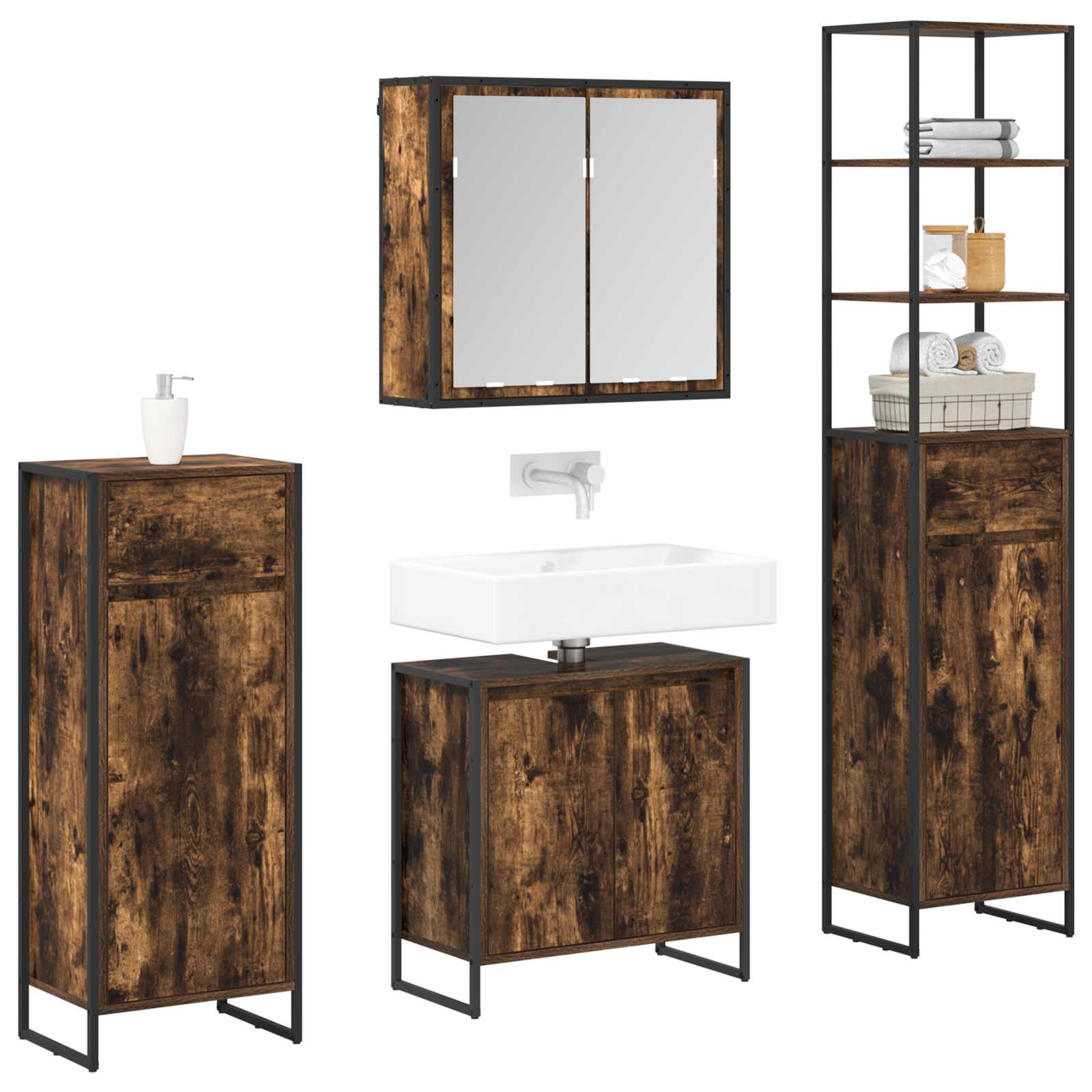Badezimmermöbel-Set mit Regal Geräucherte Eiche Holzwerkstoff