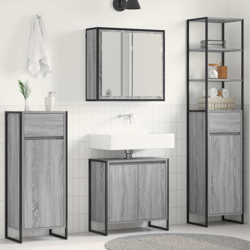 Badezimmermöbel-Set mit Schubladen Graues Sonoma Holzwerkstoff