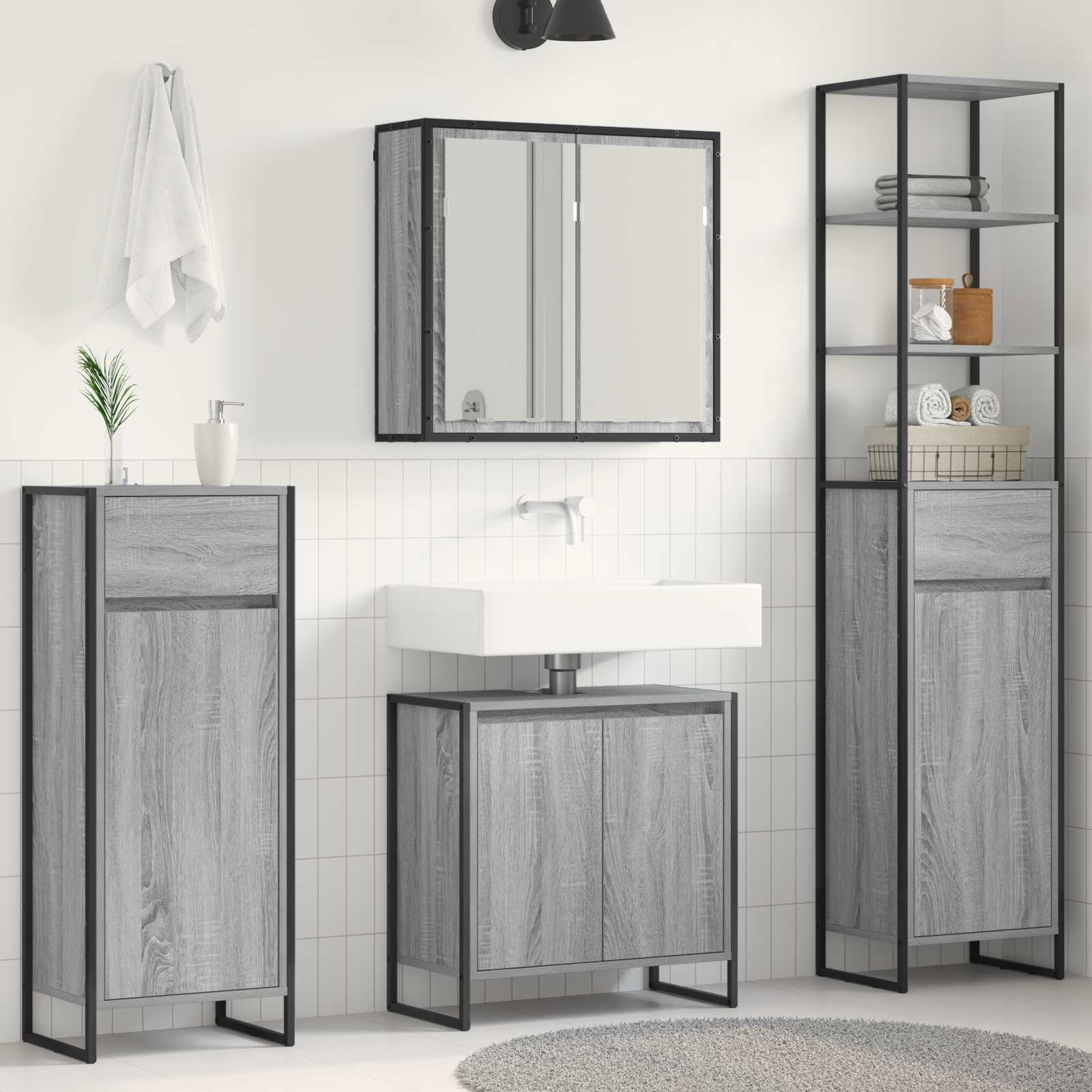Badezimmermöbel-Set mit Schubladen Graues Sonoma Holzwerkstoff