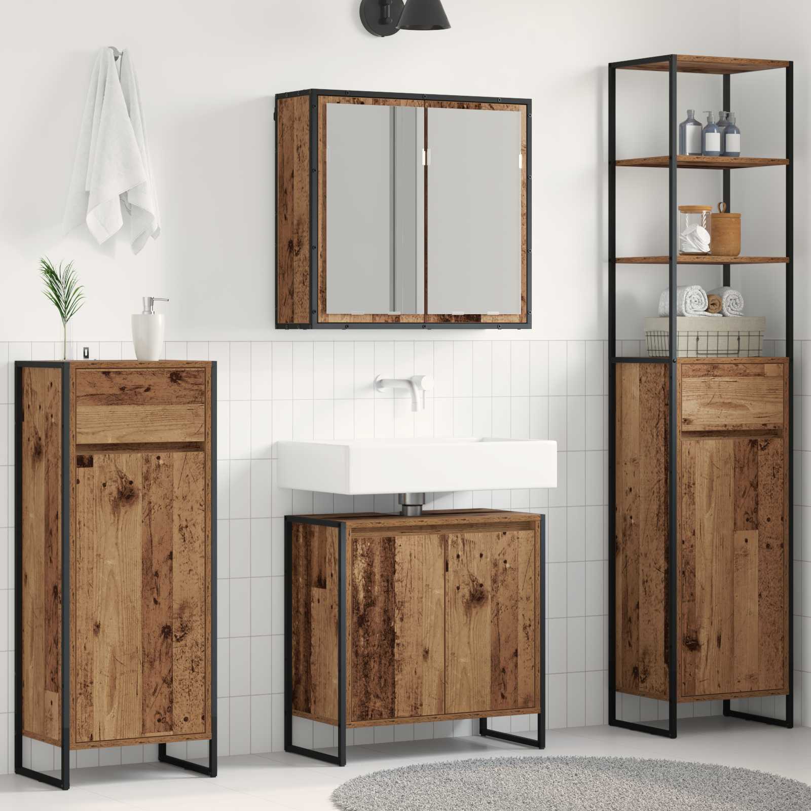 Badezimmermöbel-Set mit Schubladen Altholz Holzwerkstoff