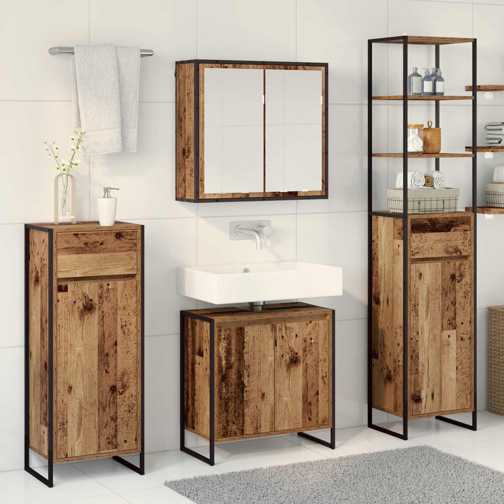 Badezimmermöbel-Set mit Schubladen Altholz Holzwerkstoff