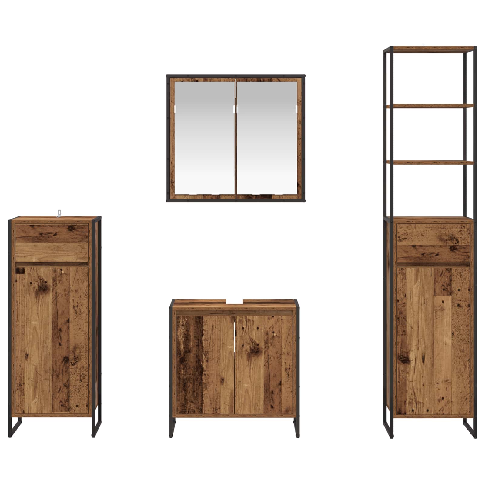 Badezimmermöbel-Set mit Schubladen Altholz Holzwerkstoff