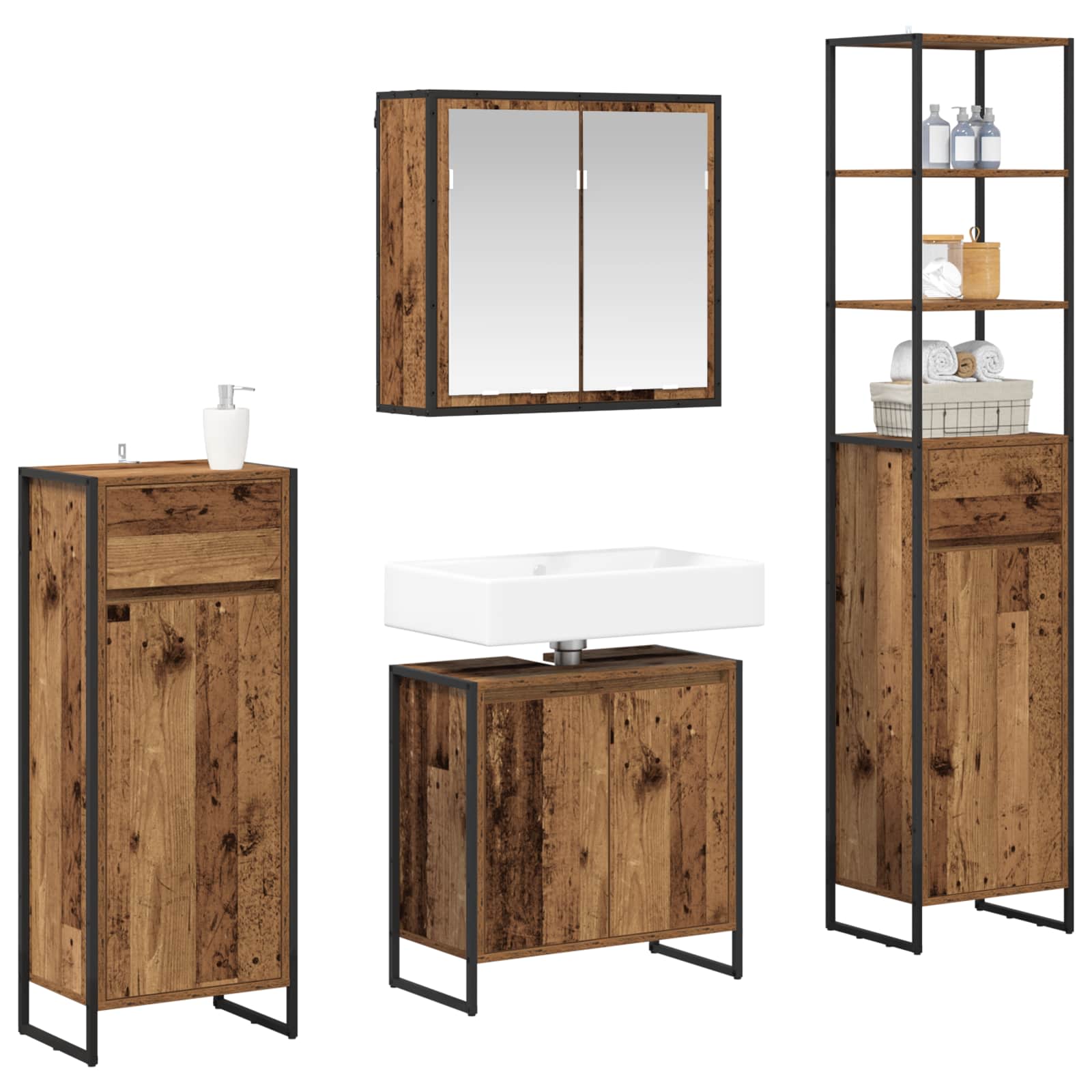 Badezimmermöbel-Set mit Schubladen Altholz Holzwerkstoff
