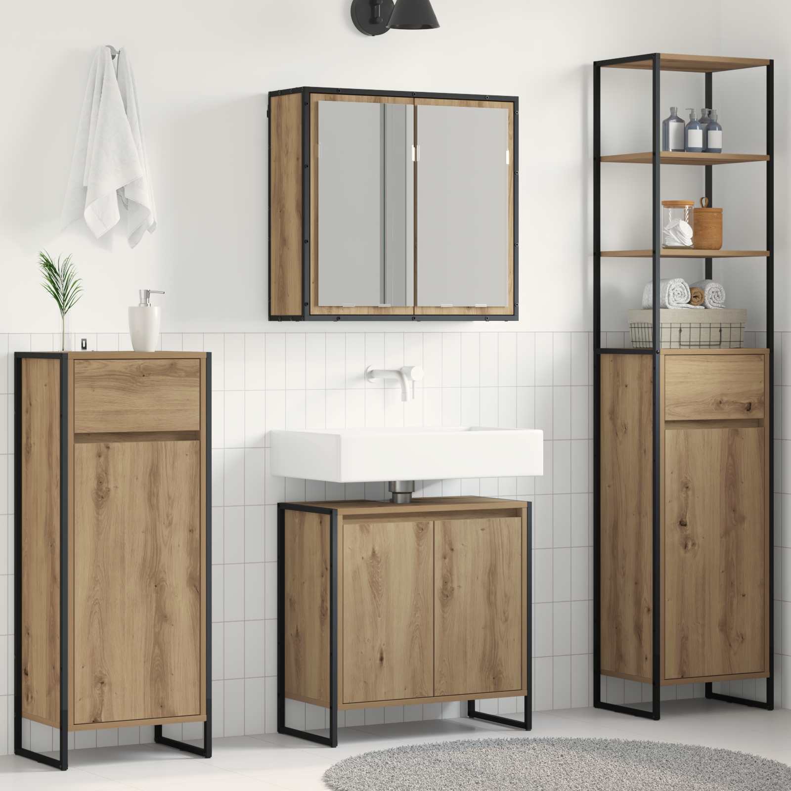 Badezimmermöbel-Set mit Schubladen Artisan-Eiche Holzwerkstoff