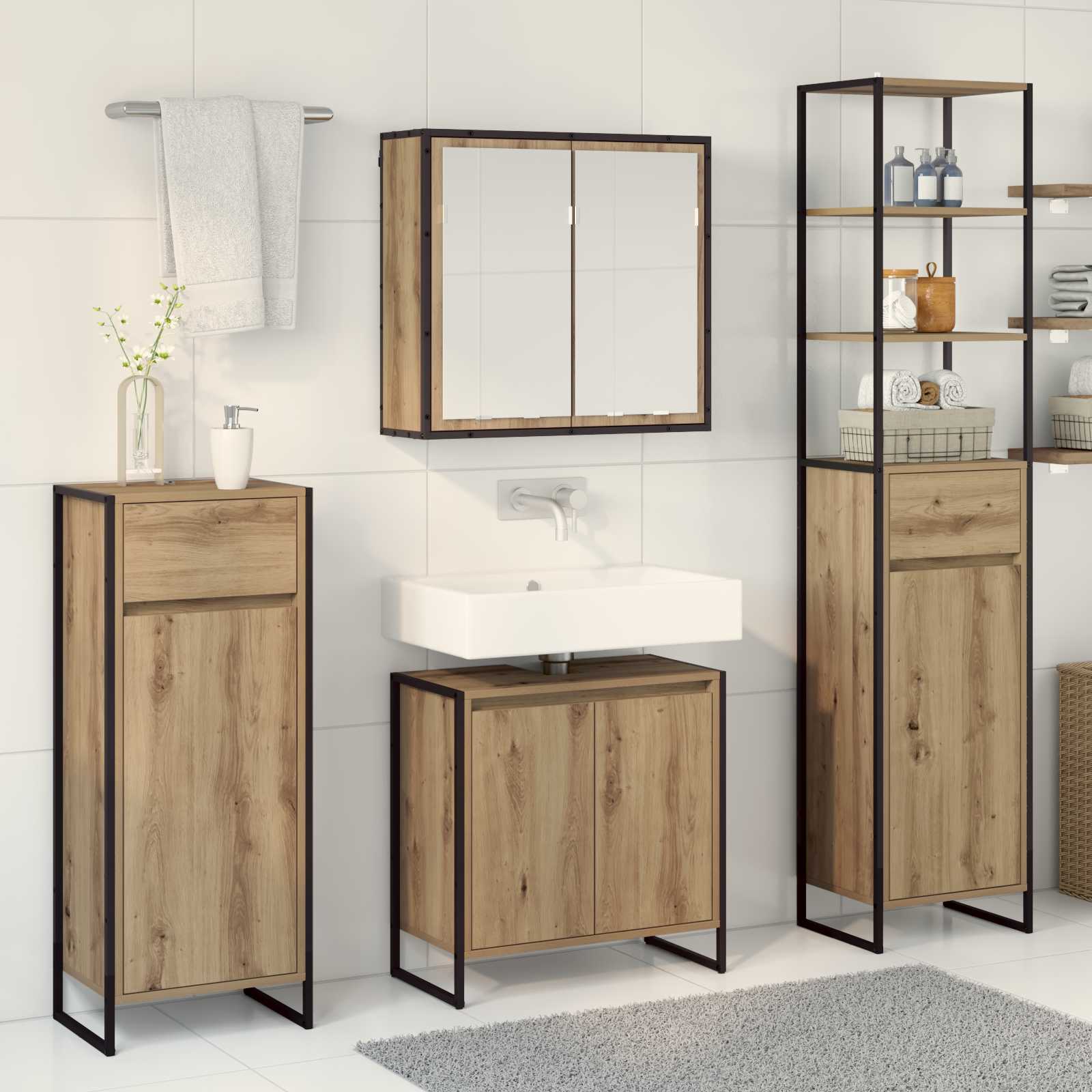 Badezimmermöbel-Set mit Schubladen Artisan-Eiche Holzwerkstoff