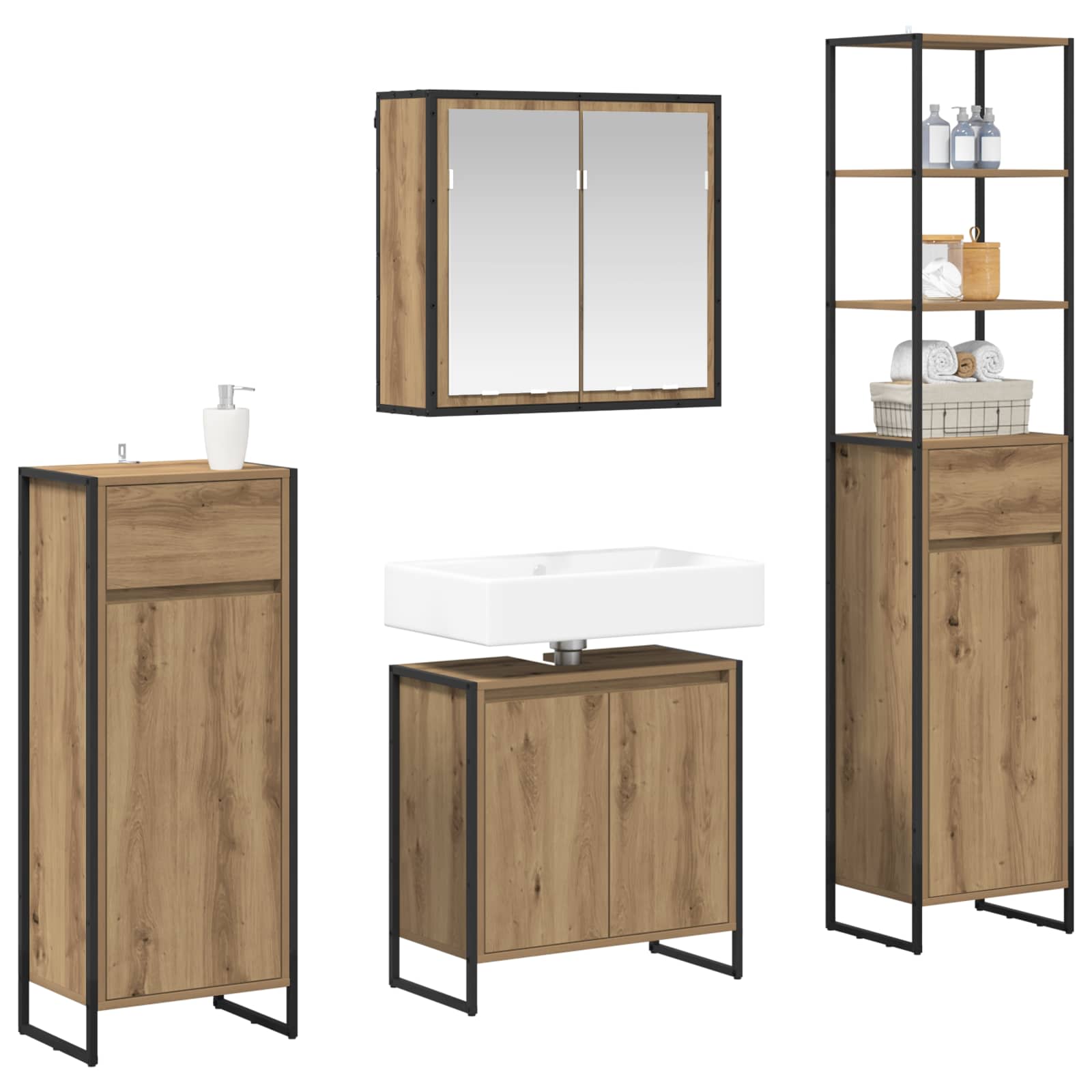 Badezimmermöbel-Set mit Schubladen Artisan-Eiche Holzwerkstoff