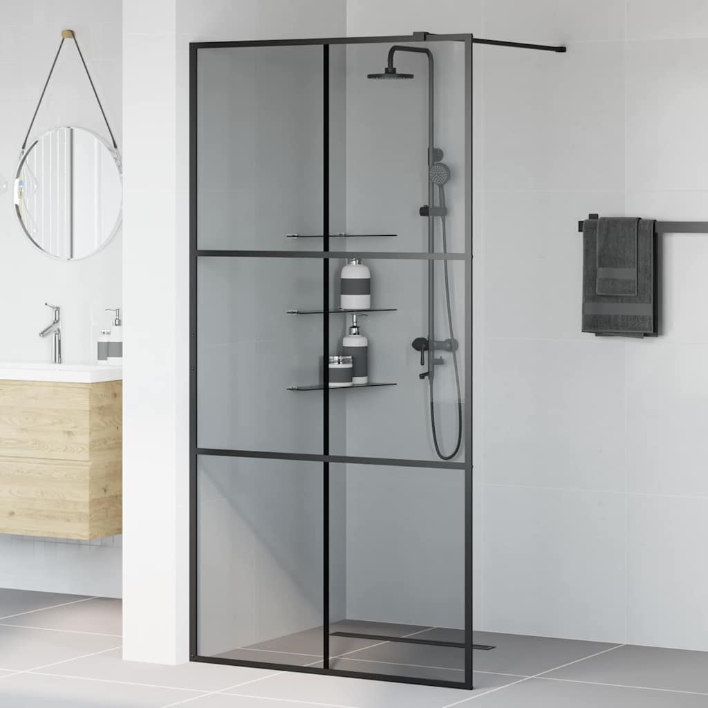 Walk-in Duschwand Schwarz 100 x 195 cm Gehärtetes Glas