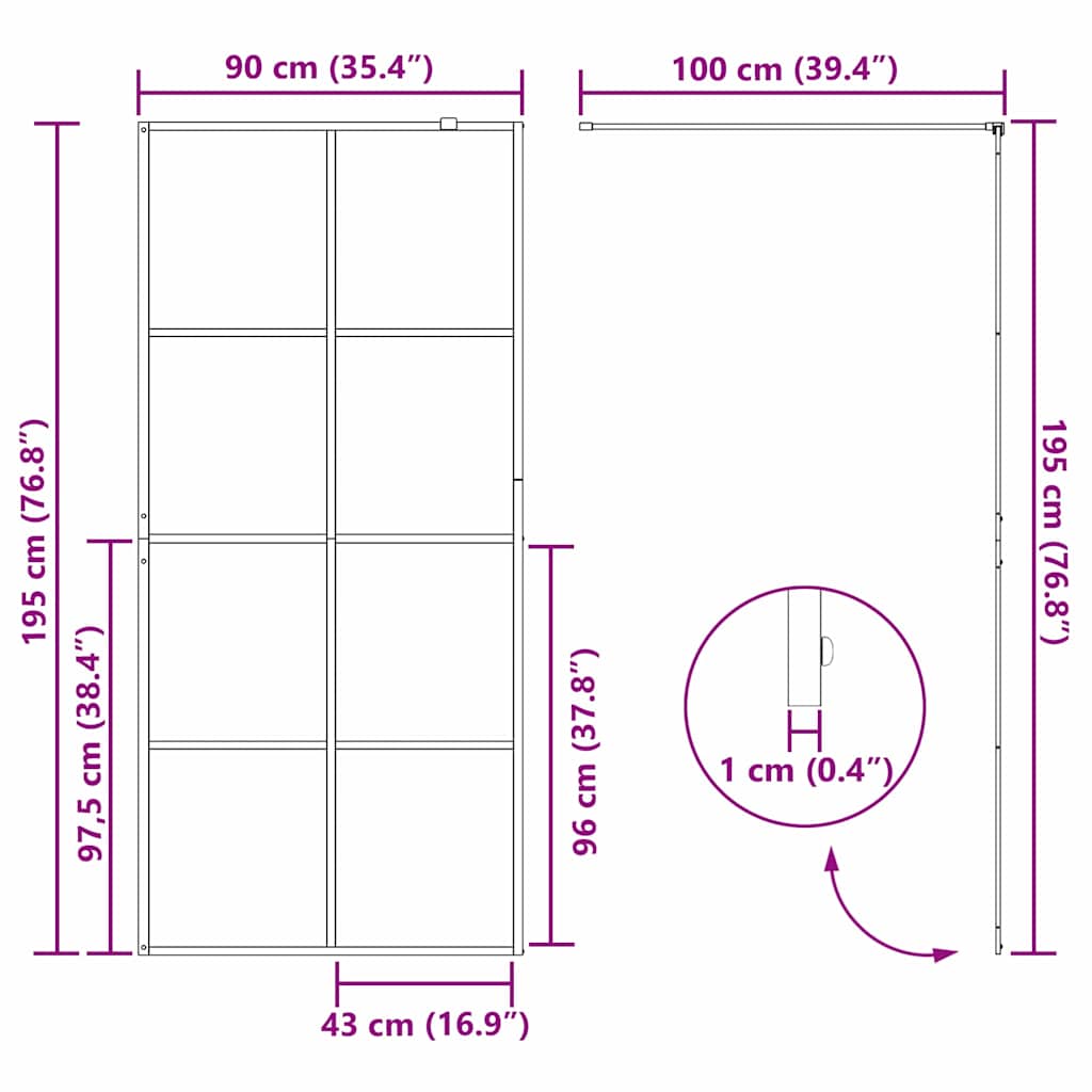 Walk-in Duschwand Schwarz 90 x 195 cm Gehärtetes Glas