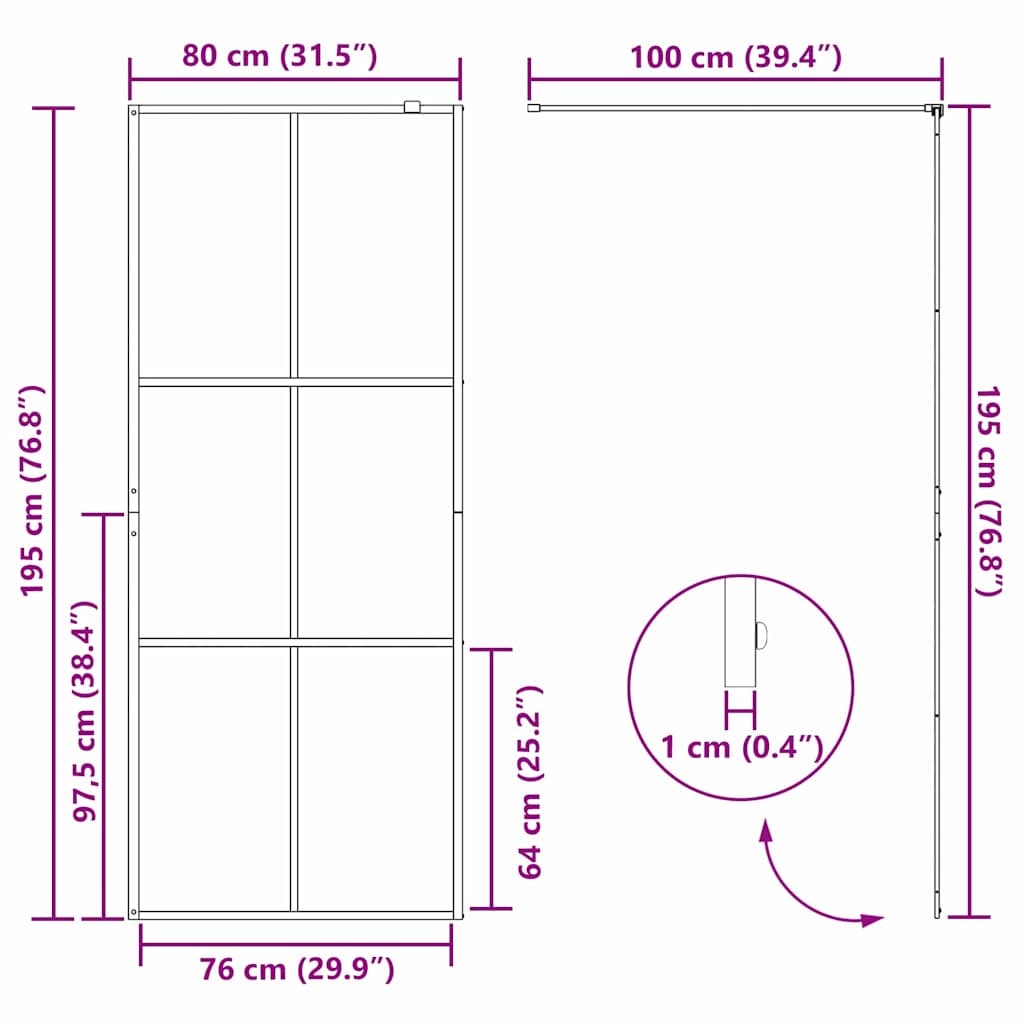 Walk-in Duschwand Gold 80 x 195 cm Gehärtetes Glas