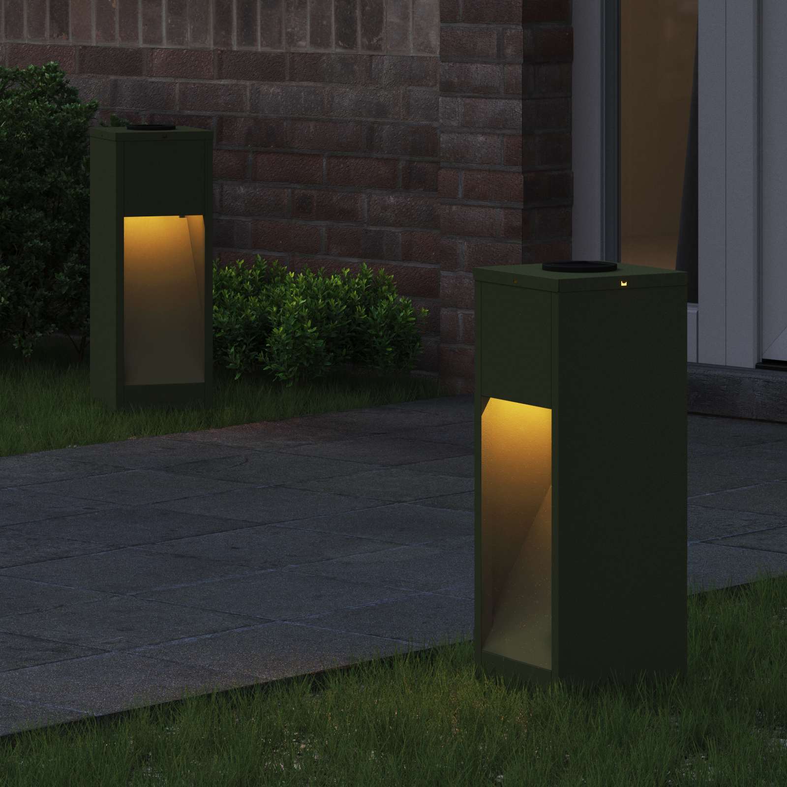 Solar LED Wegeleuchte 2 pcs Olive Grün Kalt gewalzter Stahl