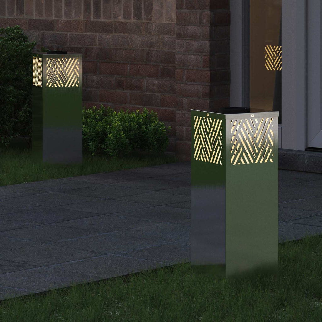 Solar LED Weg Licht 2 pcs Silber Edelstahl