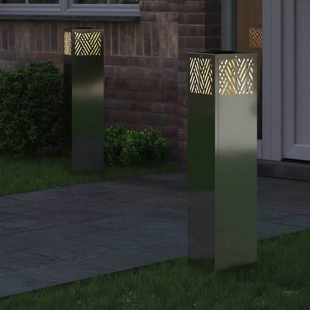 Solar LED Weg Licht 2 pcs Silber Galvanisiert