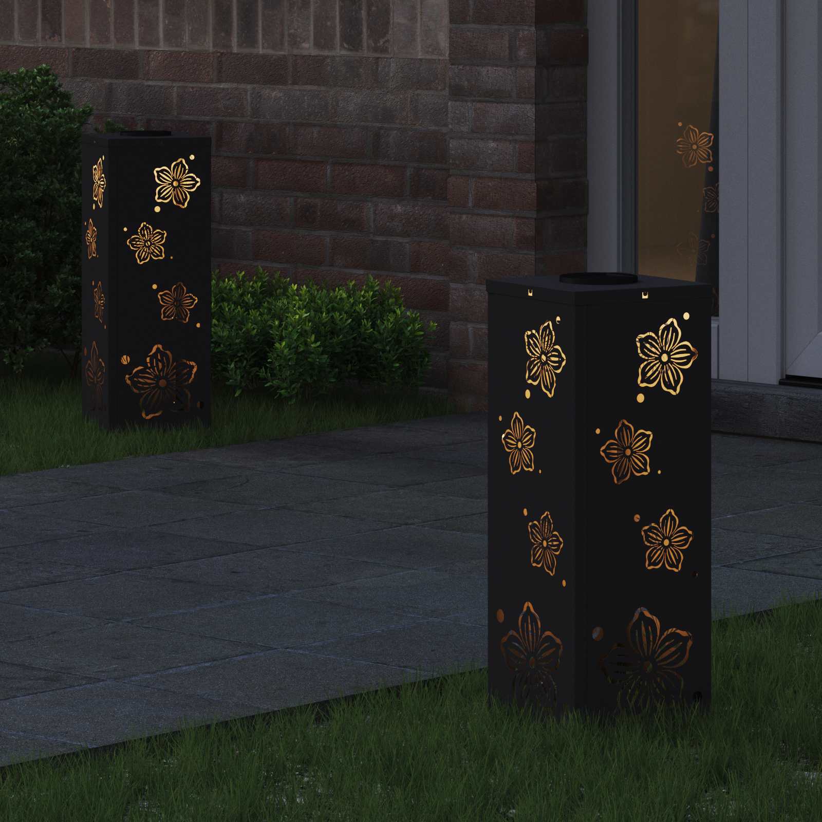 Solar LED Weg Licht 2 pcs Schwarz Kalt gewalzter Stahl