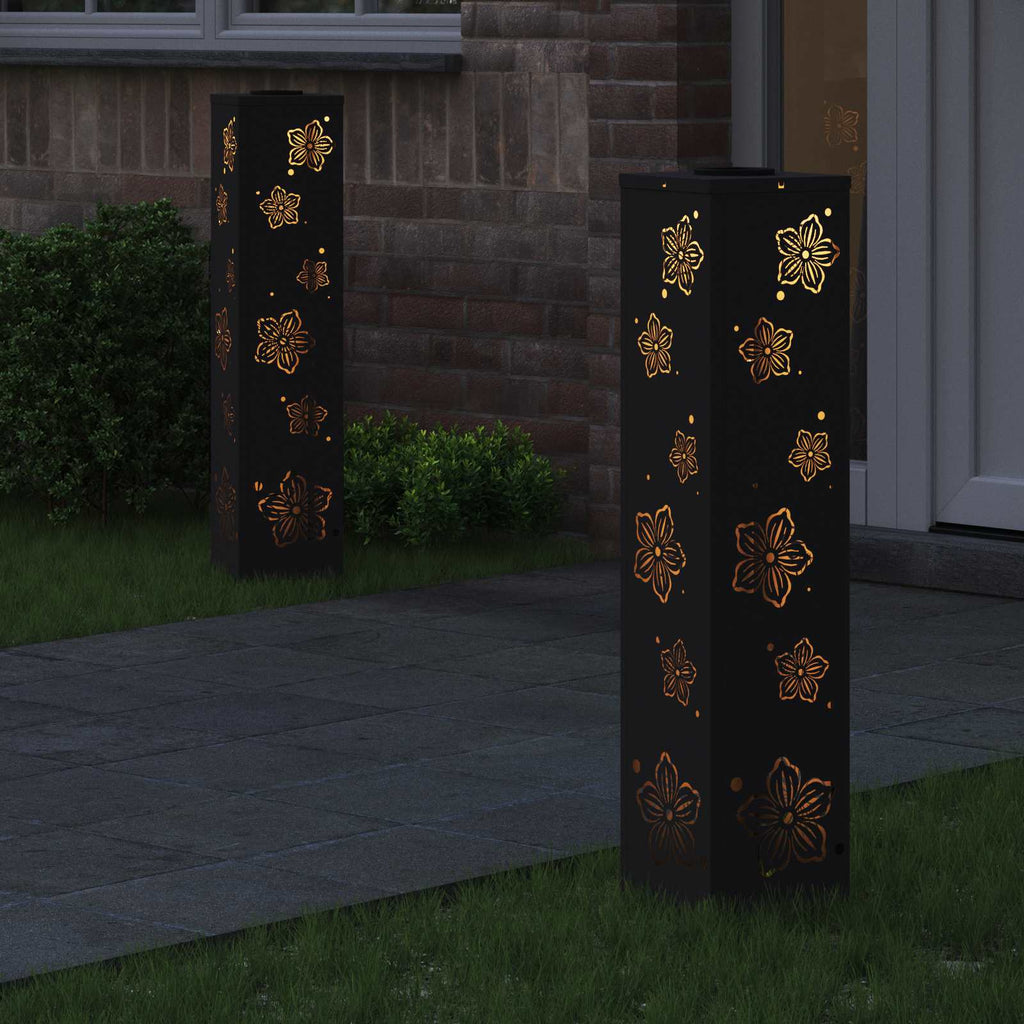 Solar LED Weg Licht 2 pcs Schwarz Kalt gewalzter Stahl