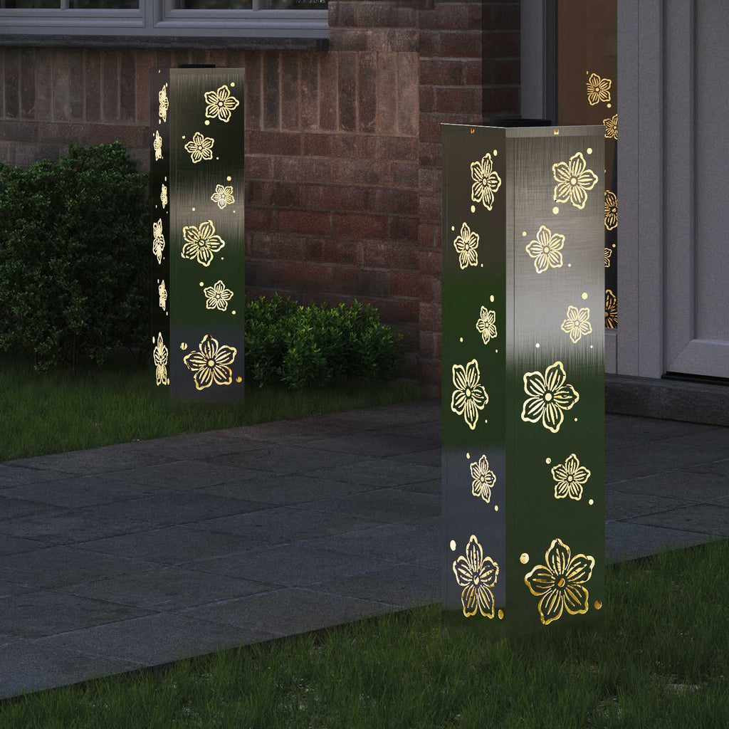 Solar LED Weg Licht 2 pcs Silber Edelstahl