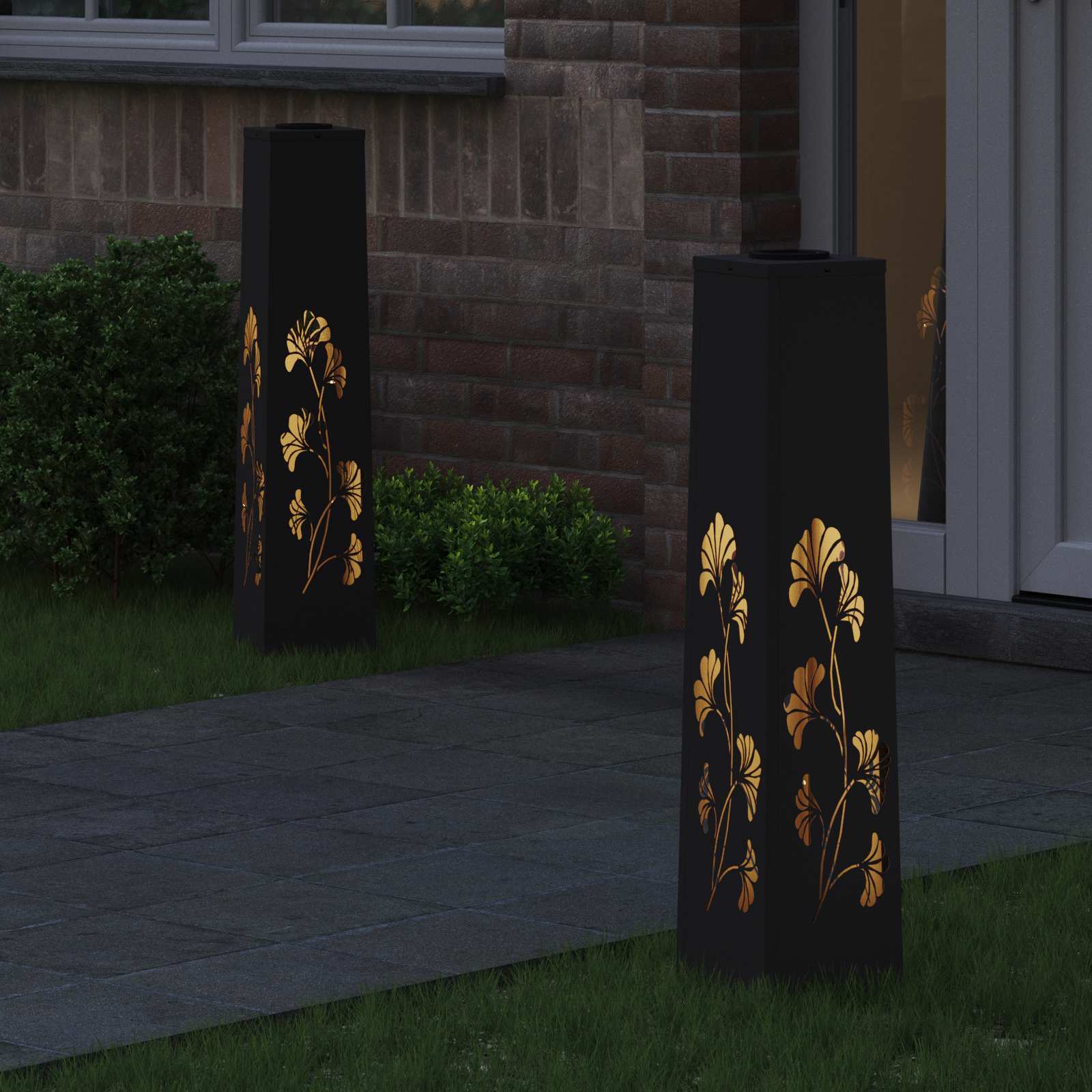 Solar LED Weg Licht 2 pcs Schwarz Kalt gewalzter Stahl