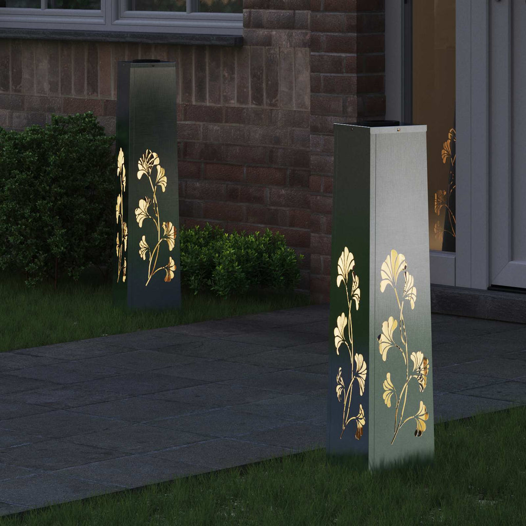Solar LED Weg Licht 2 pcs Silber Edelstahl