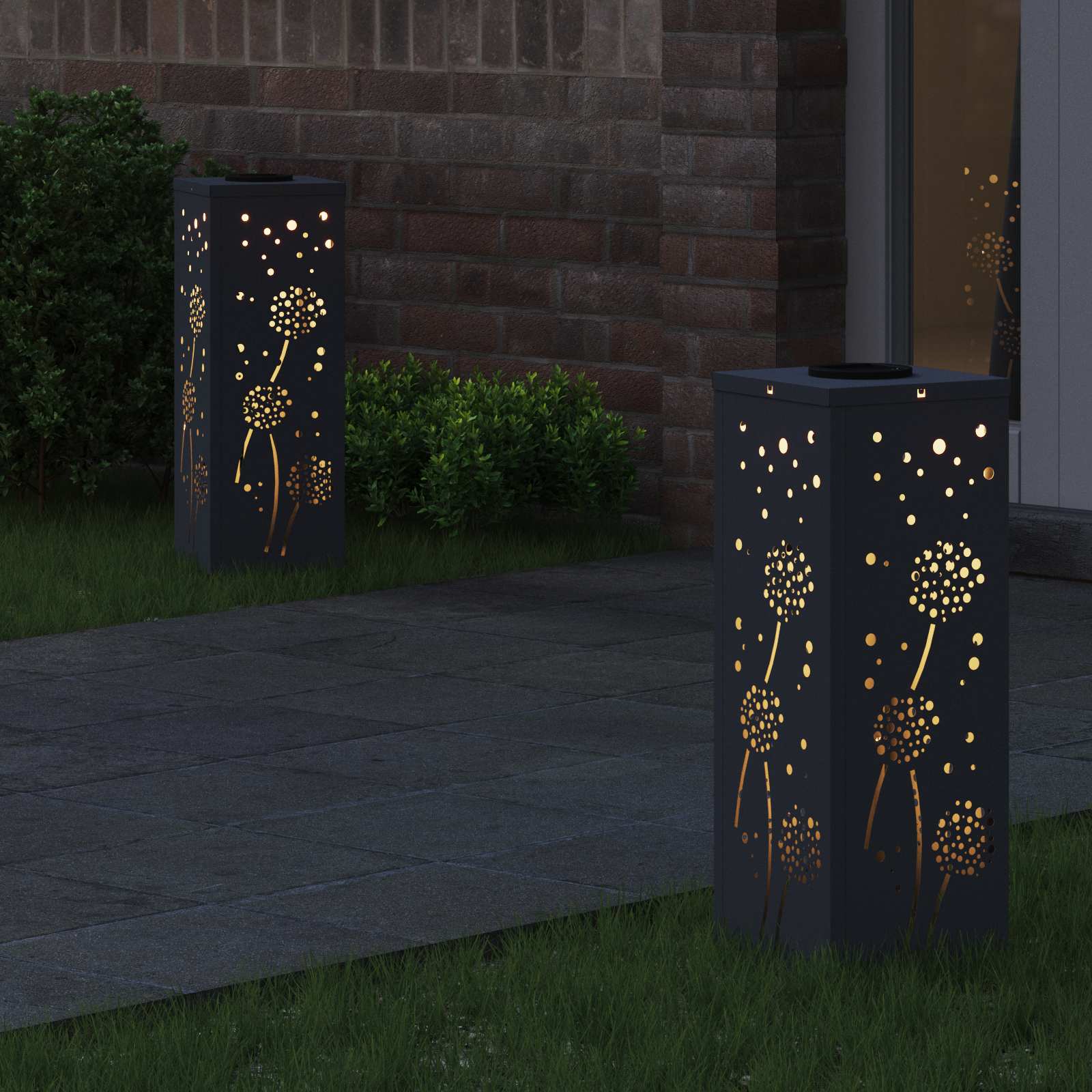 Solar LED Weg Licht 2 pcs Anthrazit Kalt gewalzter Stahl