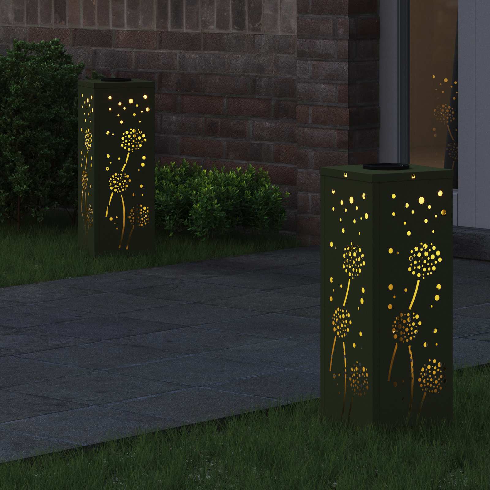 Solar LED Weg Licht 2 pcs Olive Grün Kalt gewalzter Stahl