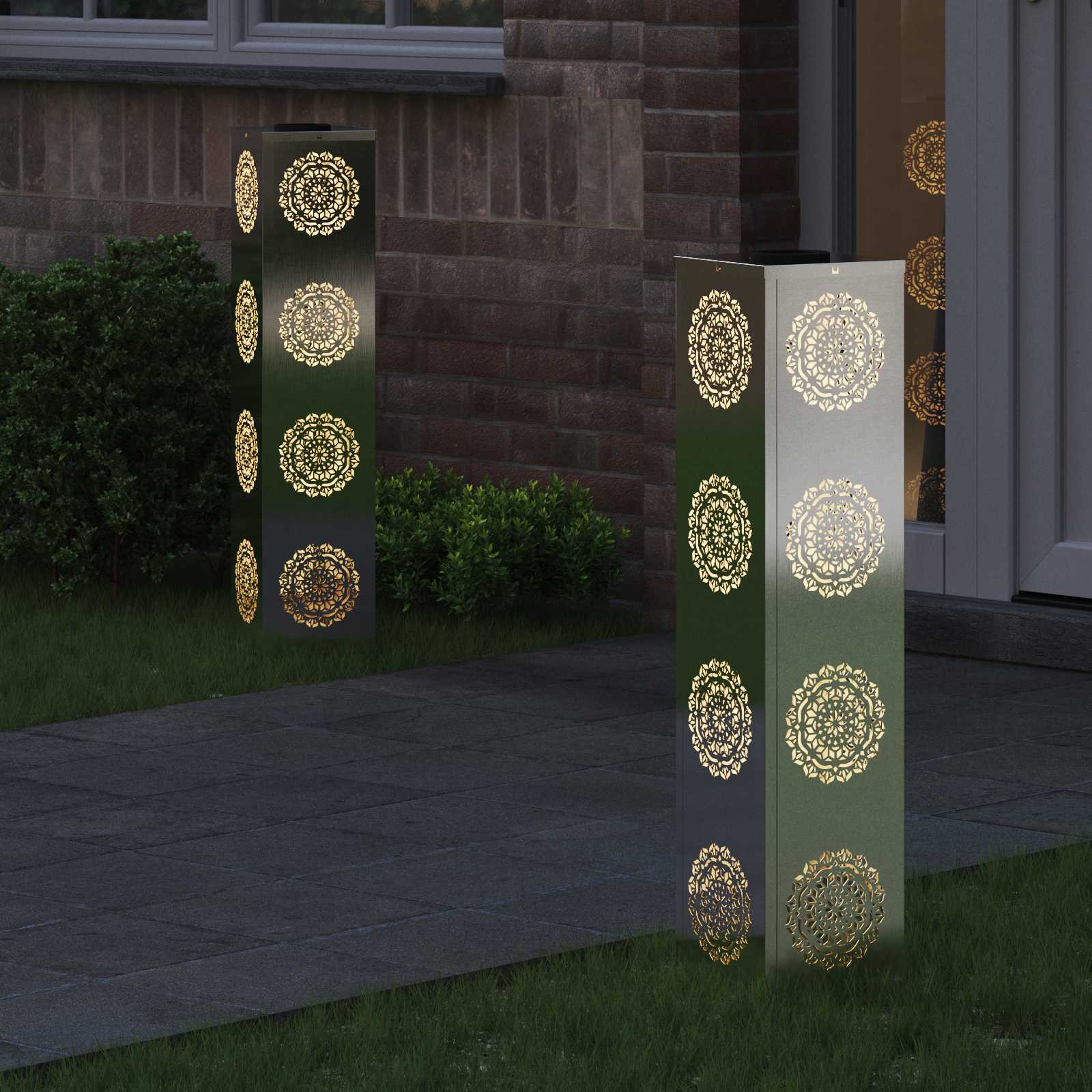 Solar LED Weg Licht 2 pcs Silber Edelstahl