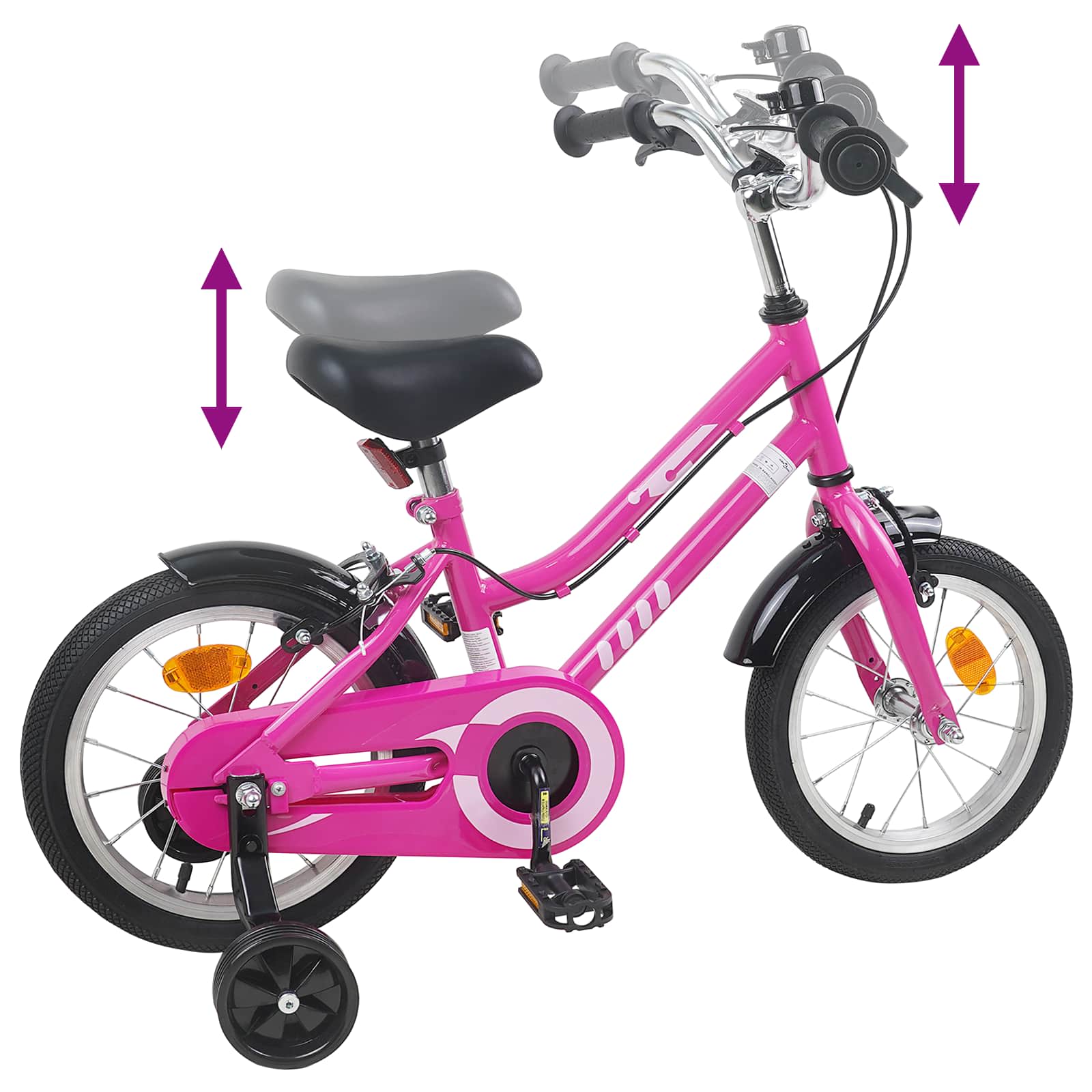 Kinderfahrrad 16 Zoll für 4-6 Jahre alt Pink Schwarz