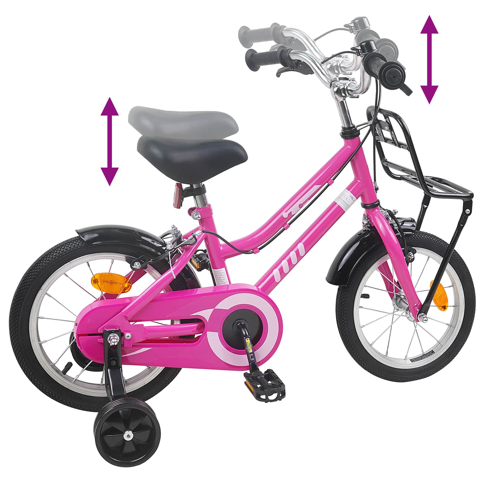 Kinderfahrrad 14 Zoll für 3-5 Jahre alt Rosa und Schwarz