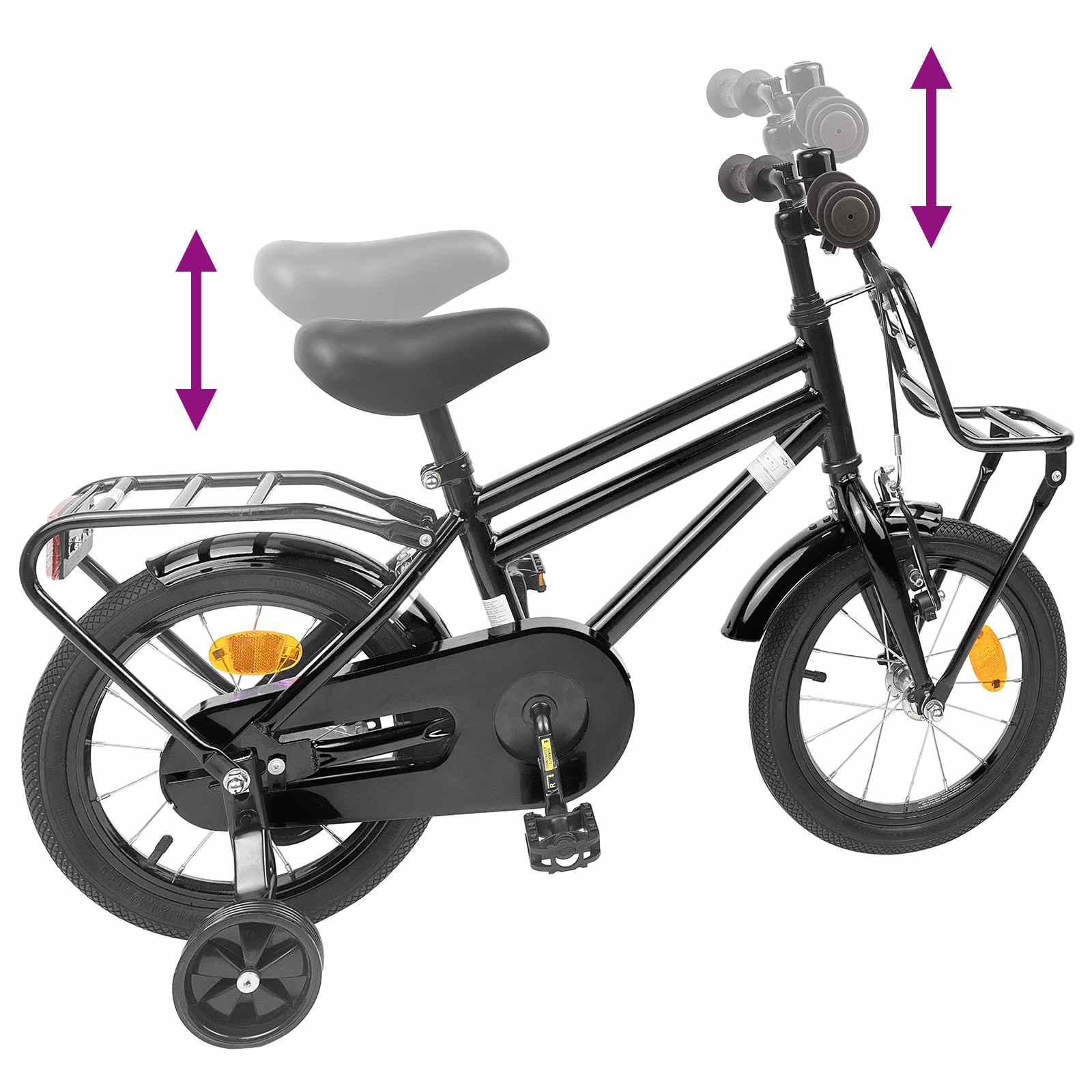 Kinderfahrrad 14 Zoll für 3-5 Jahre alt Schwarz