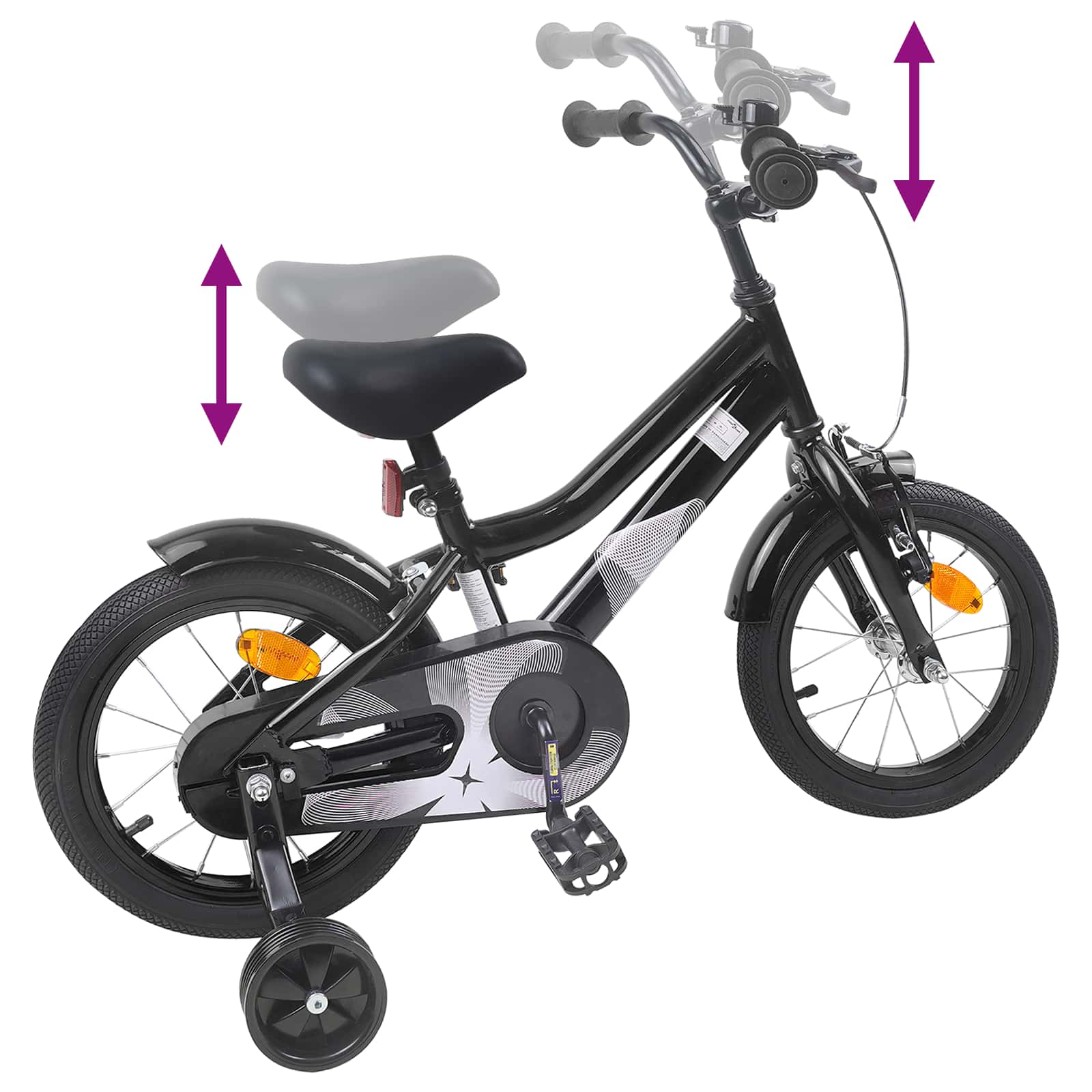 Kinderfahrrad 14 Zoll für 3-5 Jahre alt Schwarz