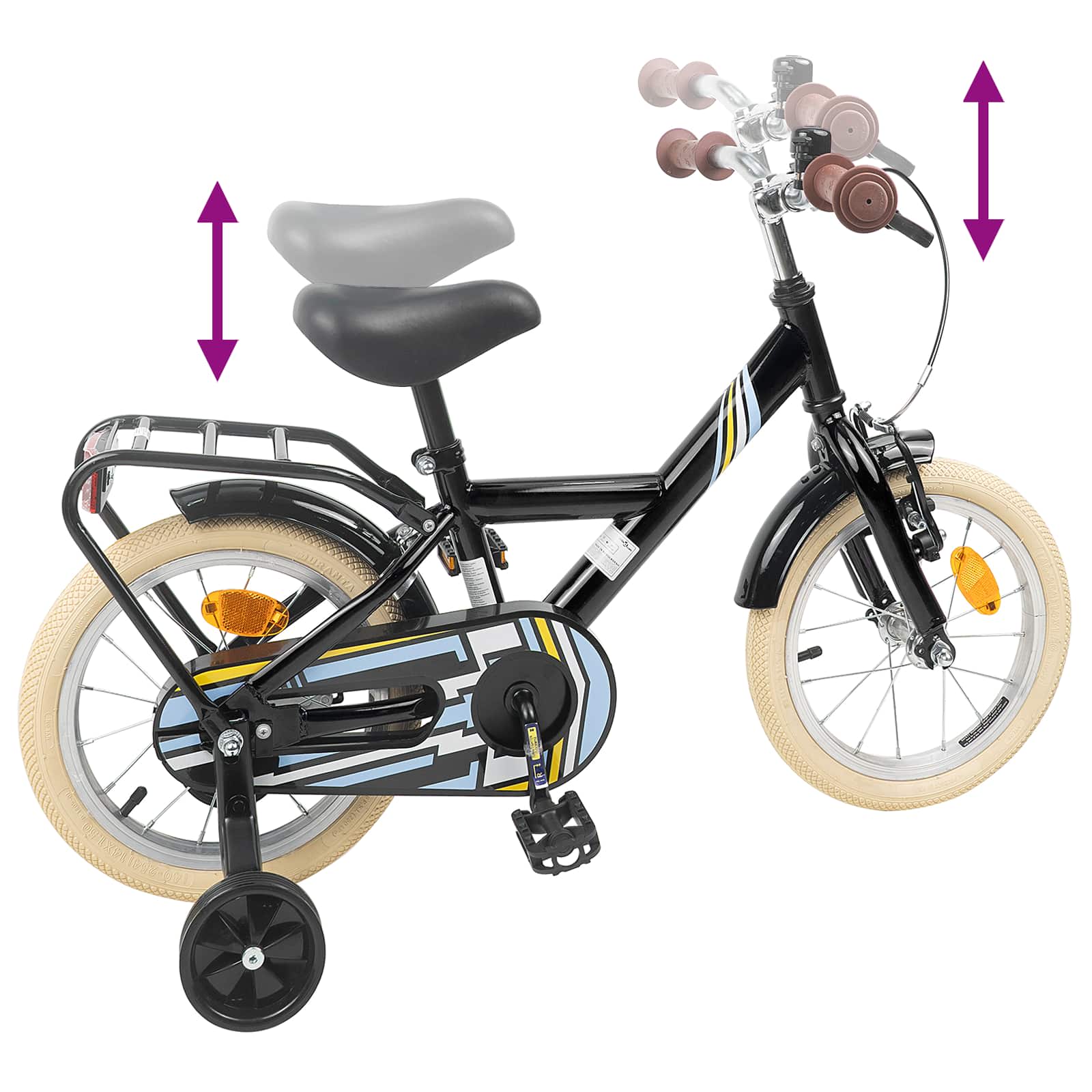 Kinderfahrrad 14 Zoll für 3-5 Jahre alt Schwarz