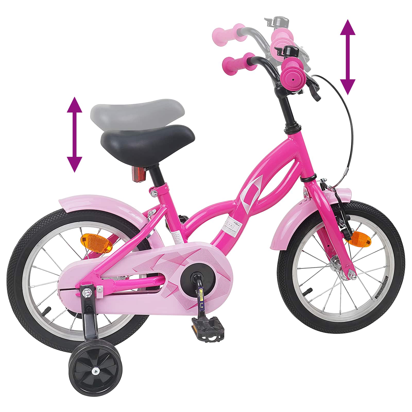 Kinderfahrrad 16 Zoll für 4-6 Jahre alt Dunkelrosa