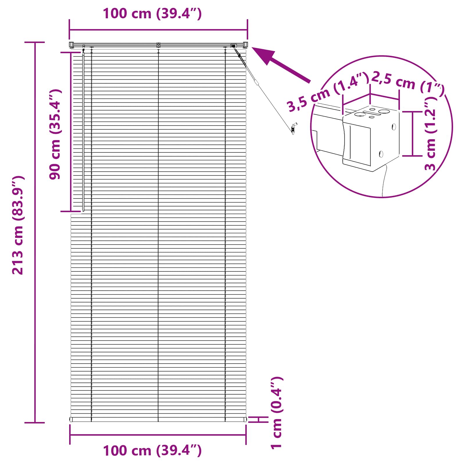 Jalousie Silber Grau 213 x 100 cm 25 mm PVC