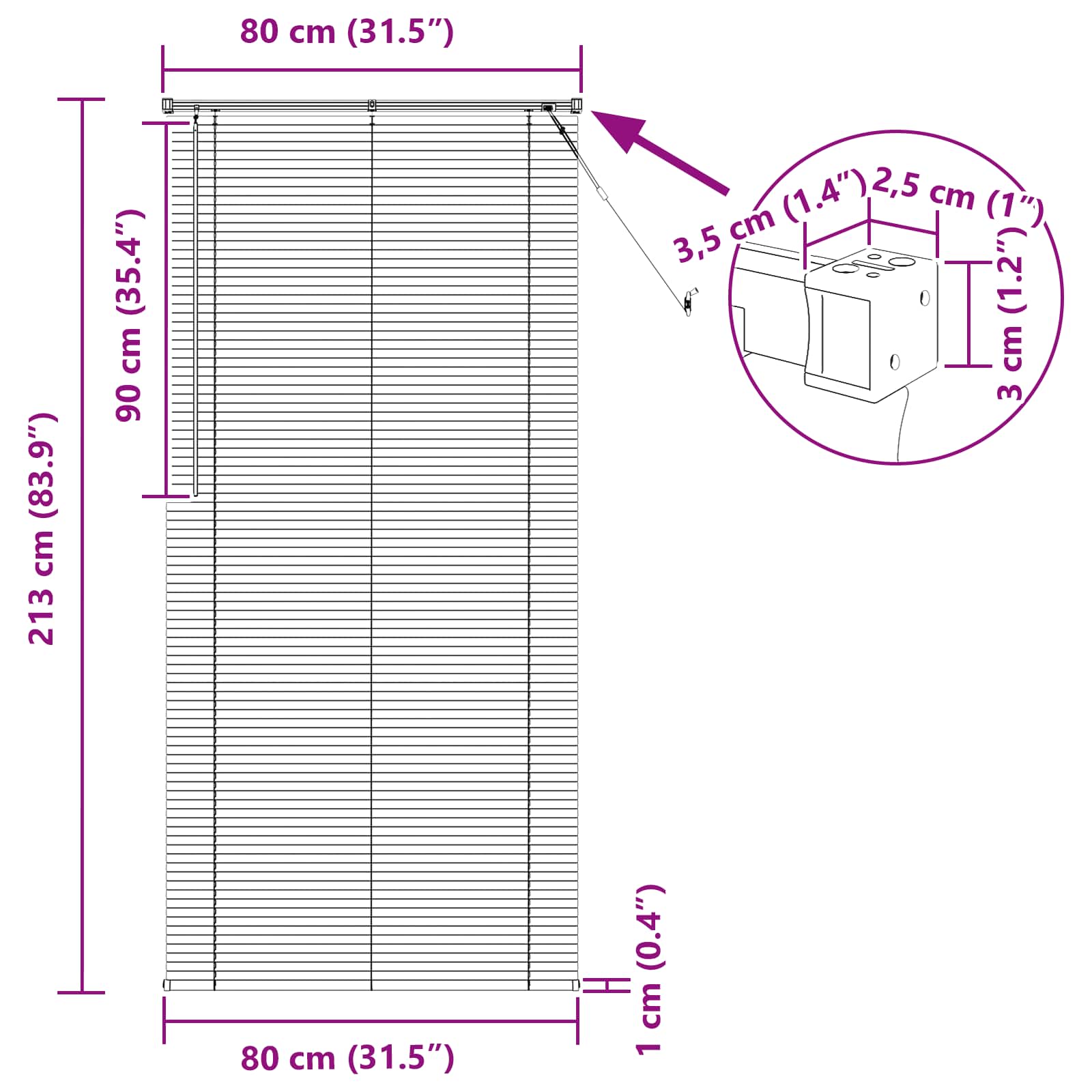 Jalousie Weiß 213 x 80 cm 25 mm PVC