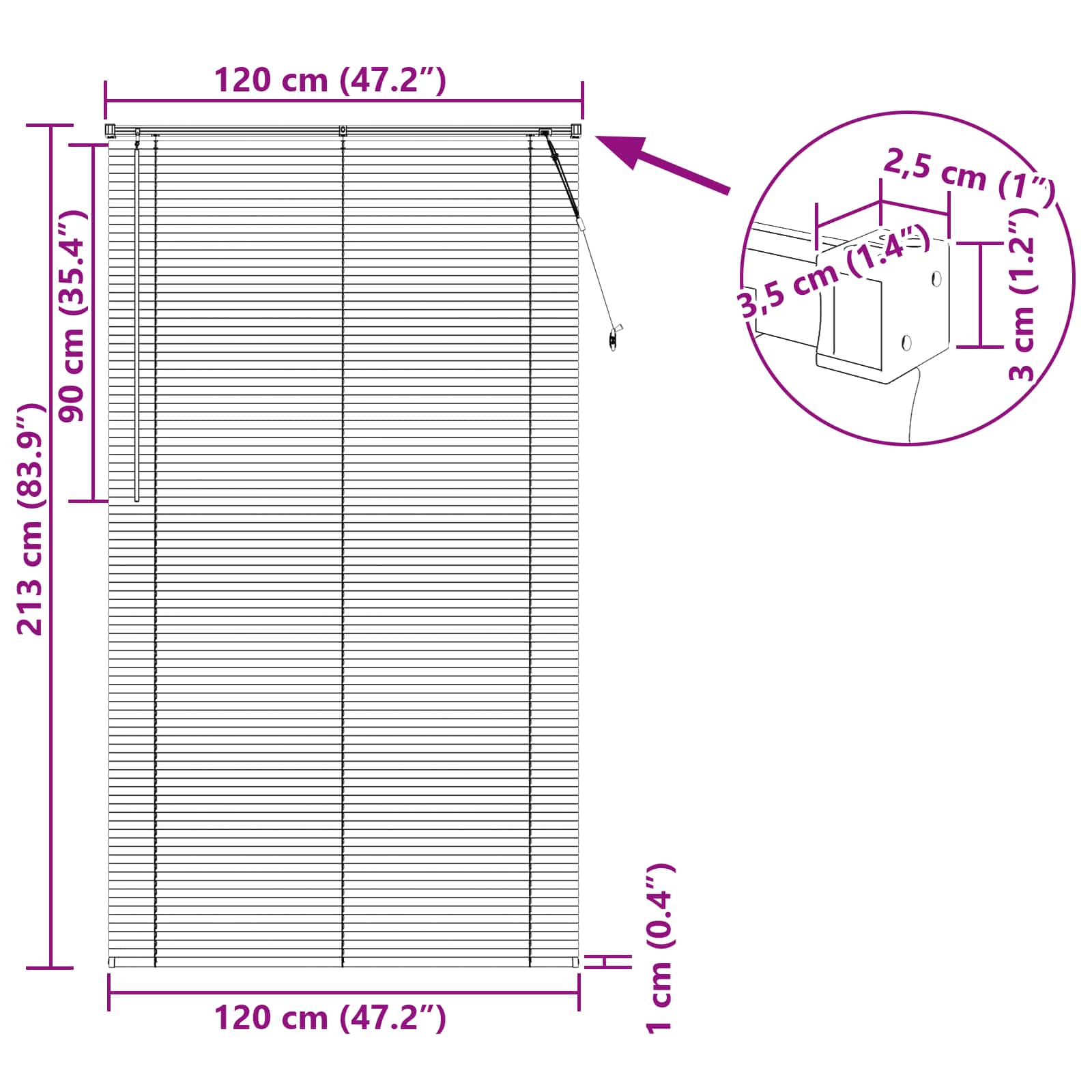 Jalousie Weiß 213 x 120 cm 25 mm PVC