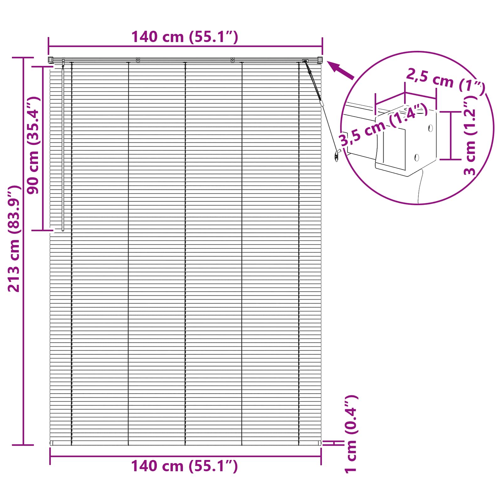 Jalousie Weiß 213 x 140 cm 25 mm PVC