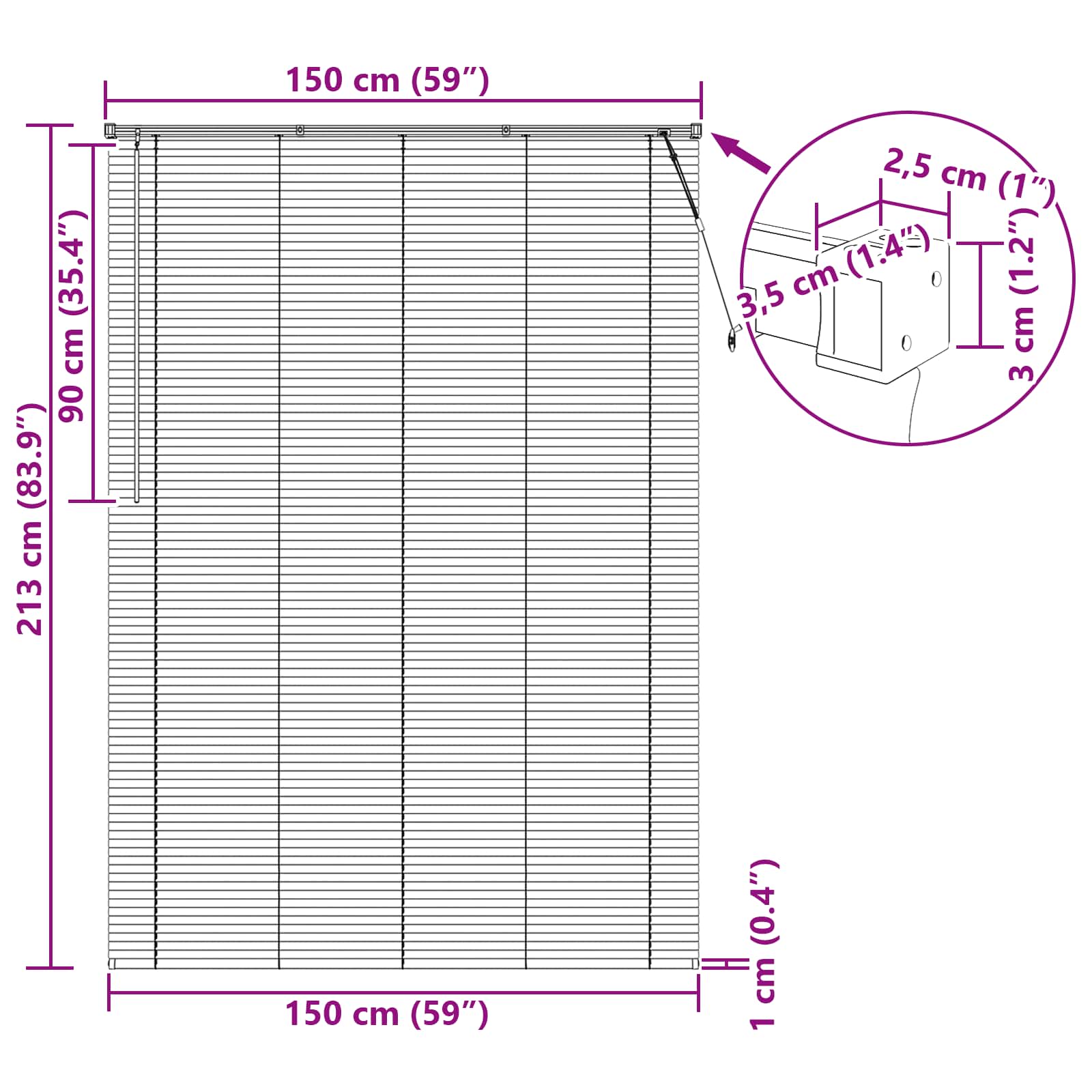 Jalousie Weiß 213 x 150 cm 25 mm PVC